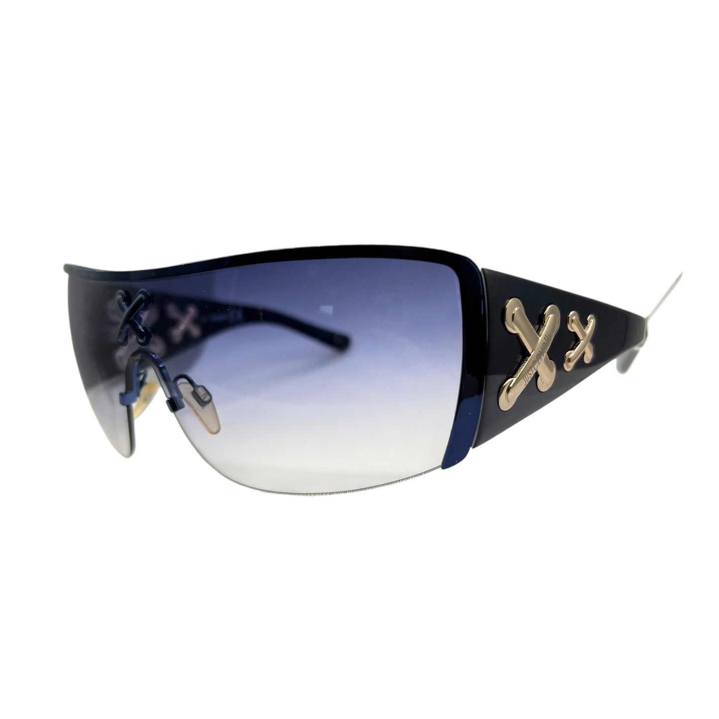 Just Cavalli Roberto Cavalli Blue & Gold 'Lace Up' Shield Sunglasses JC141S