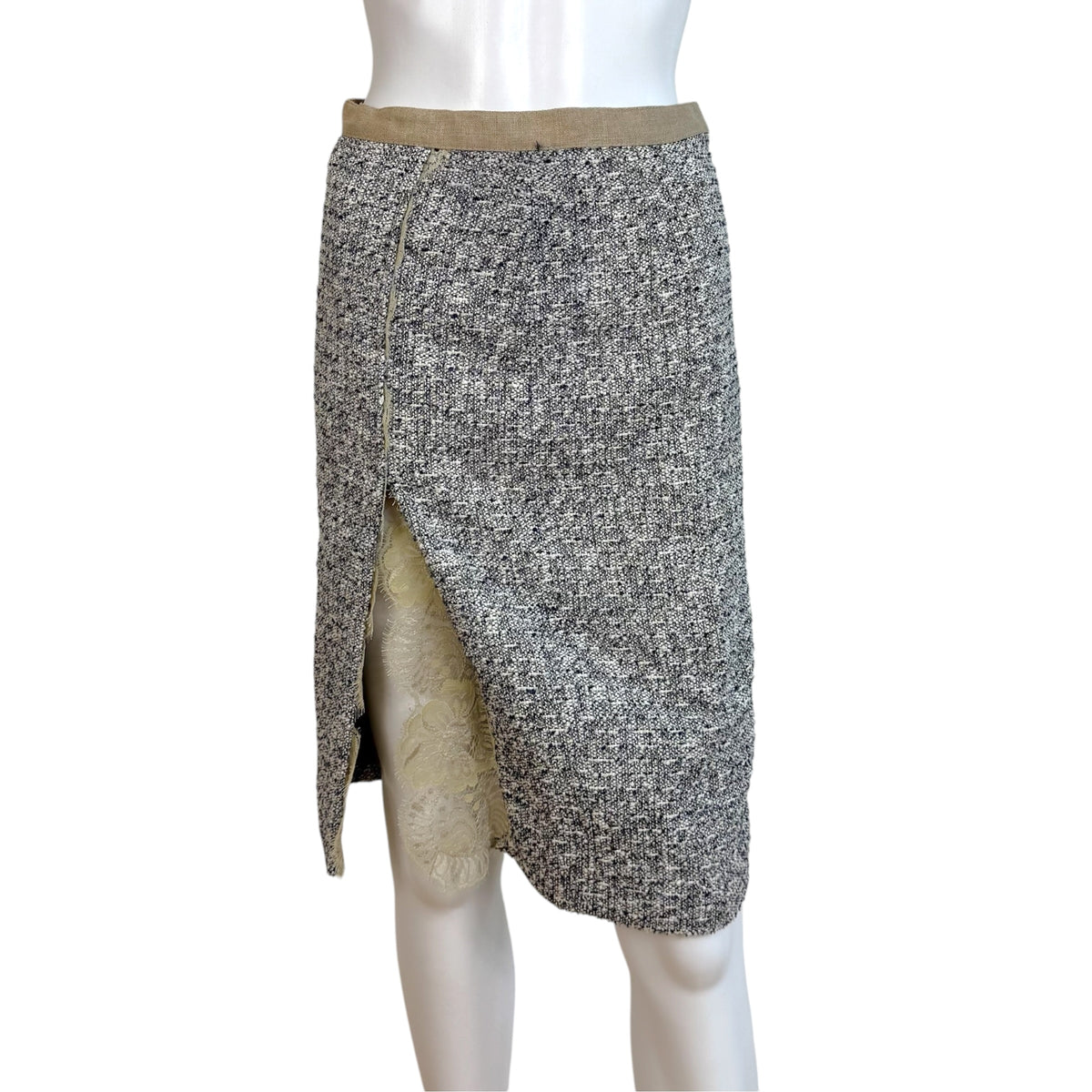 Dolce & Gabbana Gray Tweed Lace Midi Skirt