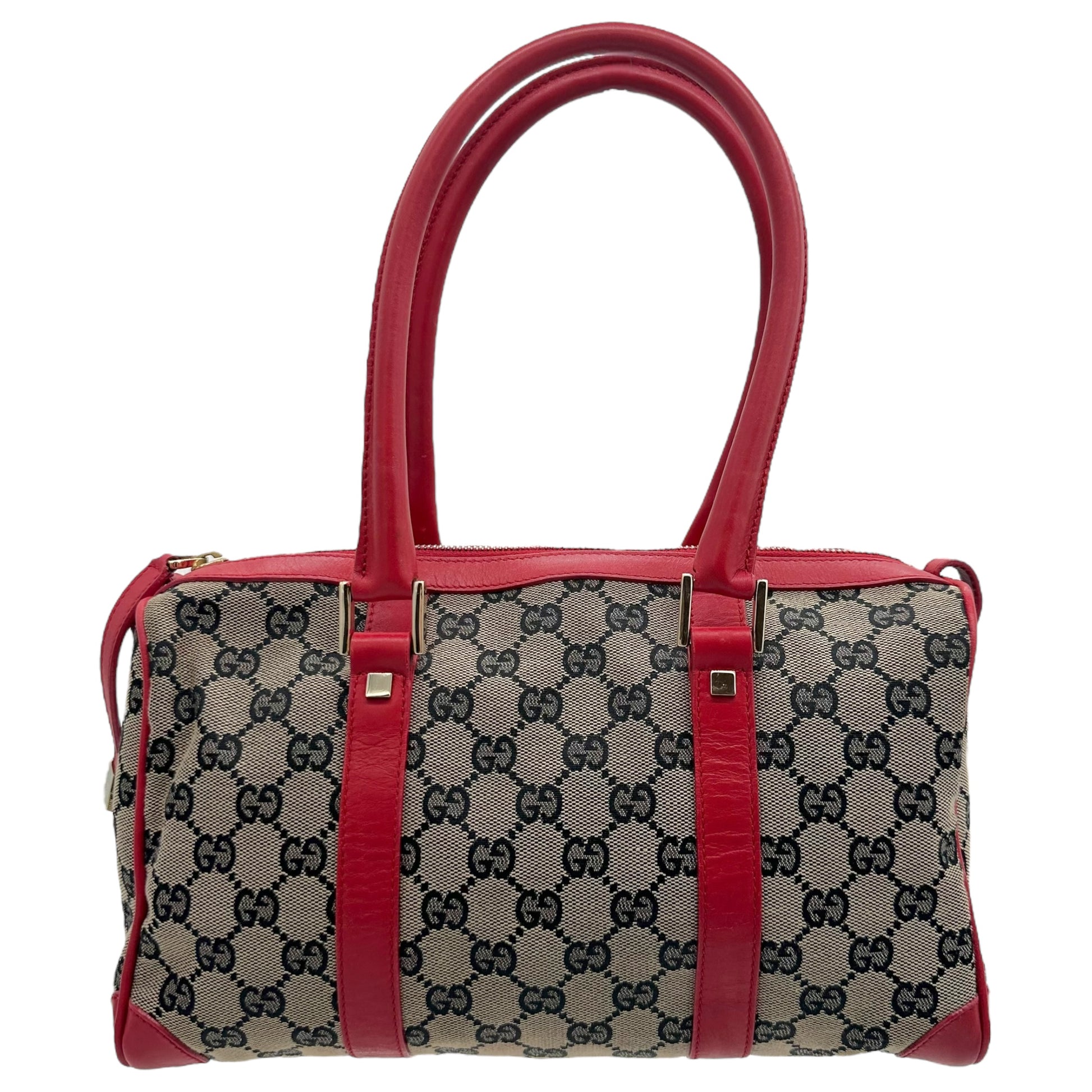 Gucci Red Trim Monogram Boston Bag - Outfit Repeater