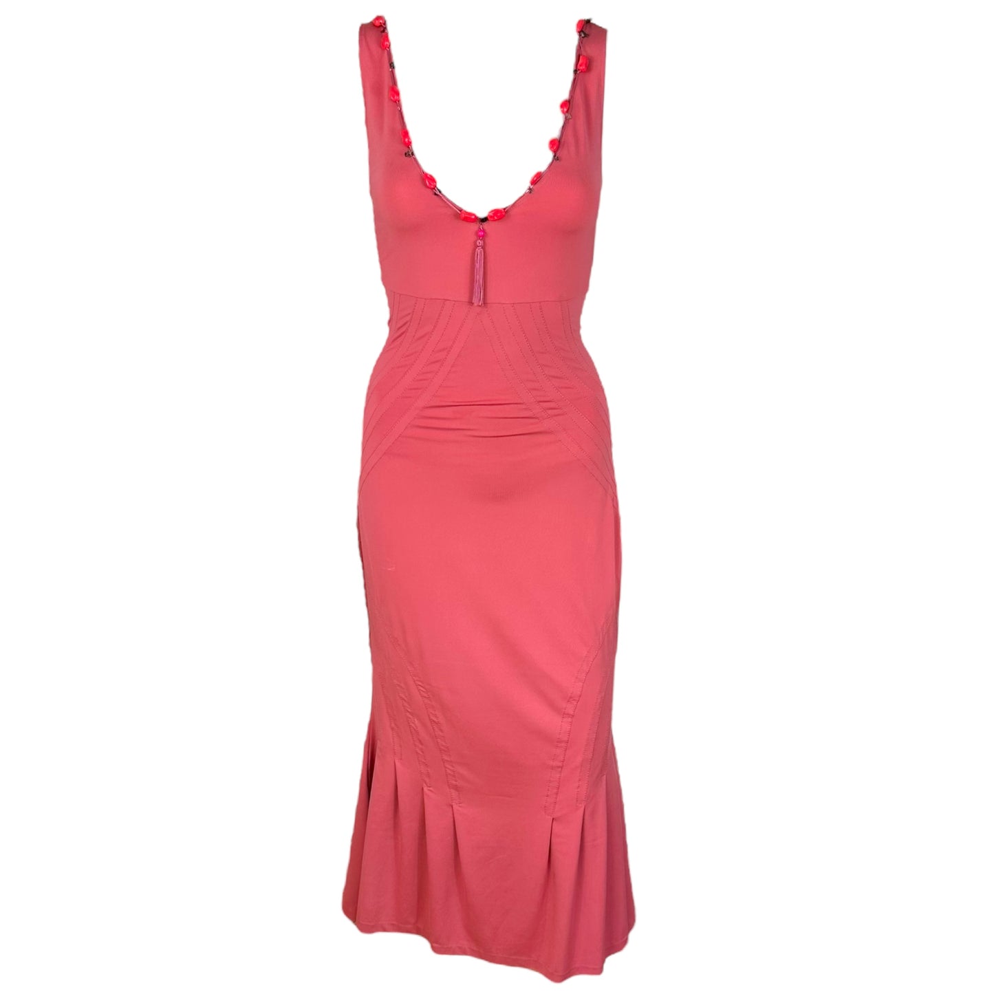 Roberto Cavalli Class Pink Beaded Neckline Midi Dress