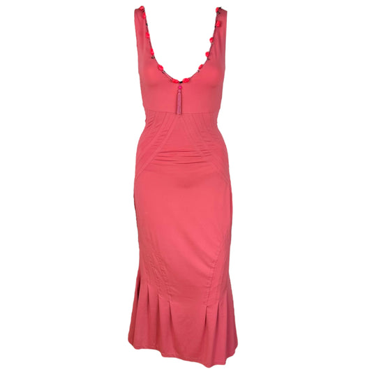 Roberto Cavalli Class Pink Beaded Neckline Midi Dress