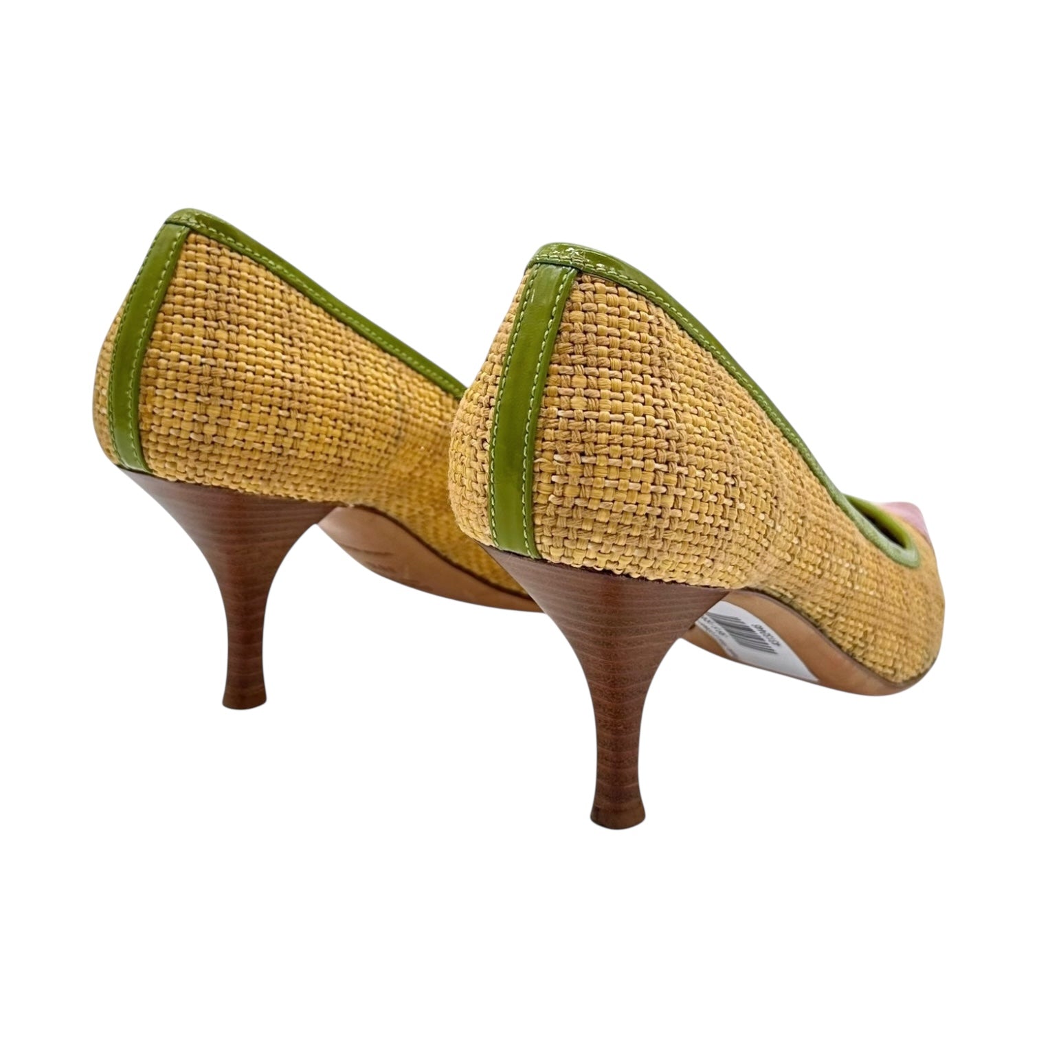 Prada Pink & Green Raffia Pointed Toe Heels - Outfit Repeater