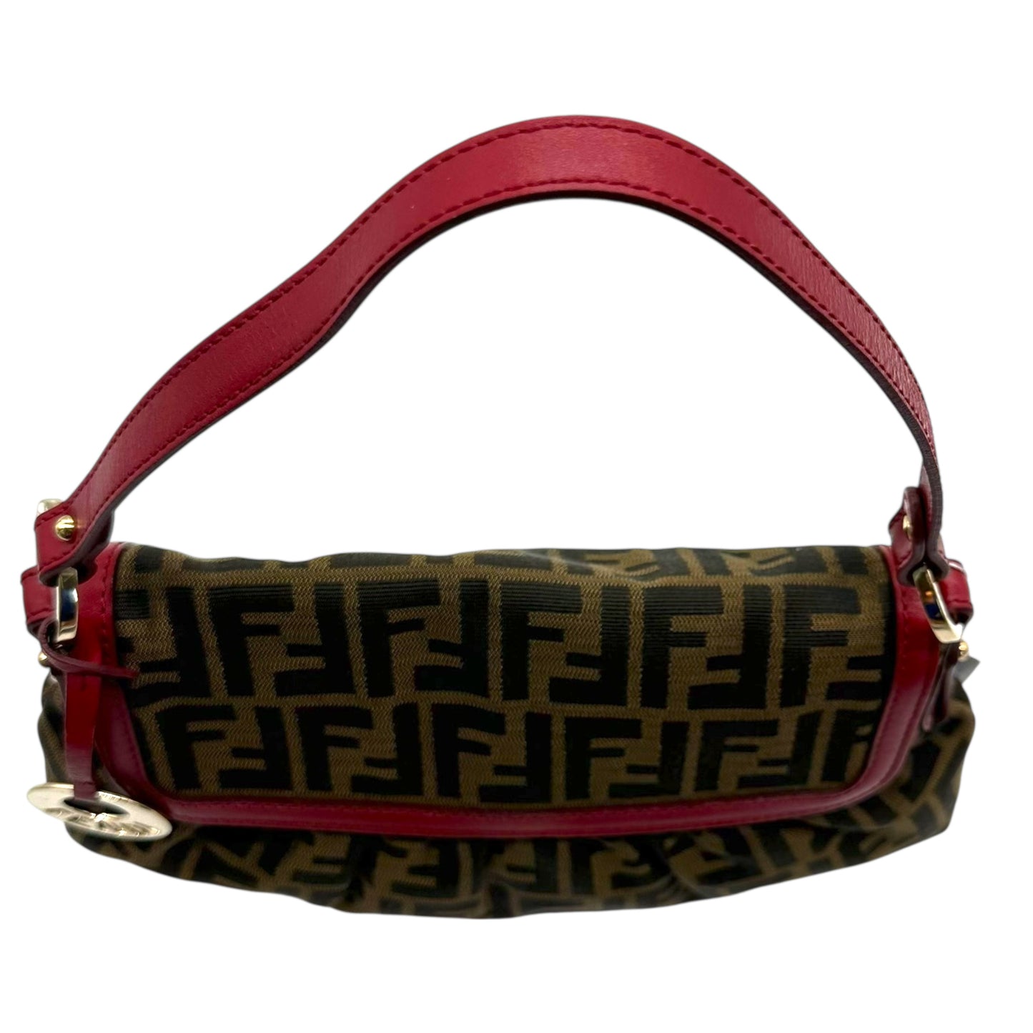 Fendi Red Leather Trim Zucca Monogram Chef Bag - Outfit Repeater