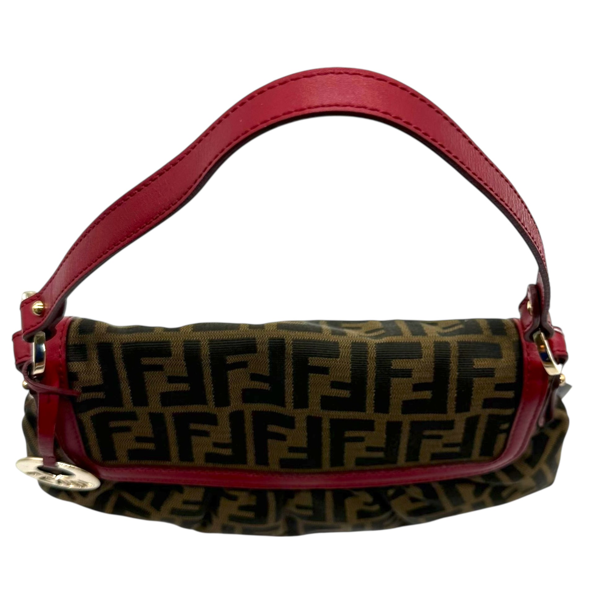 Fendi Red Leather Trim Zucca Monogram Chef Bag - Outfit Repeater