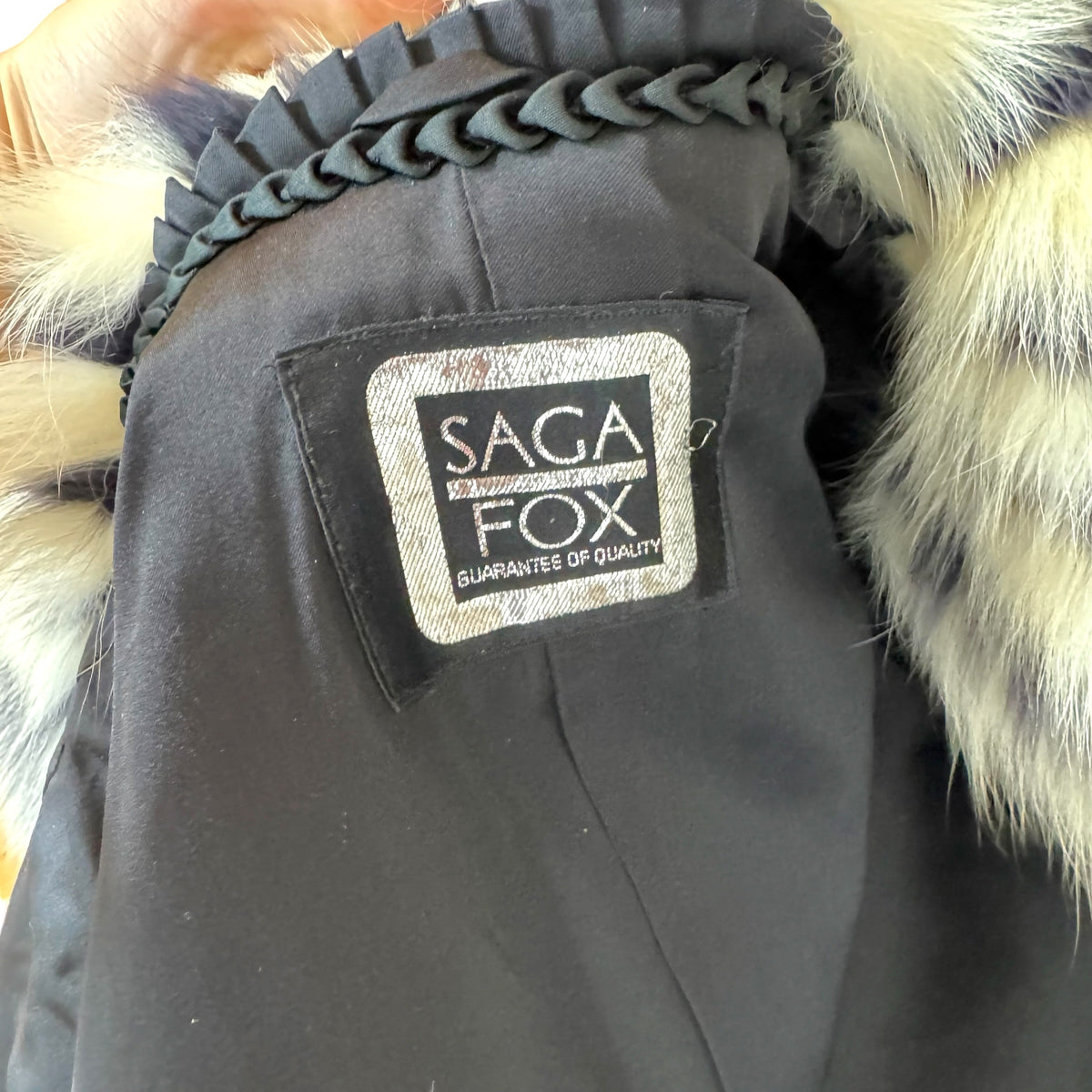Saga Fox Dyed Fox Fur Coat Purple Ivory Striped