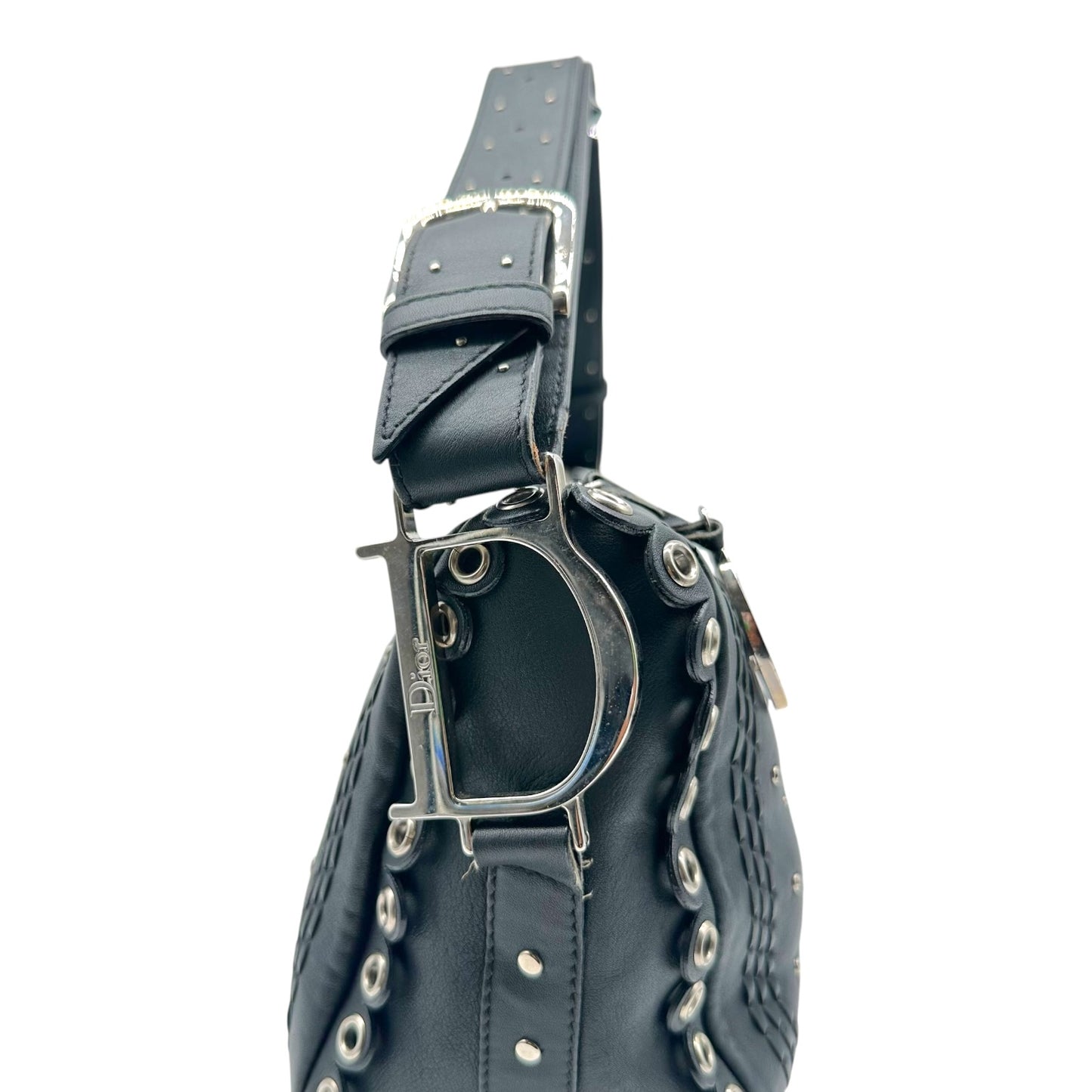 Christian Dior Black Leather Rivet Shoulder Bag