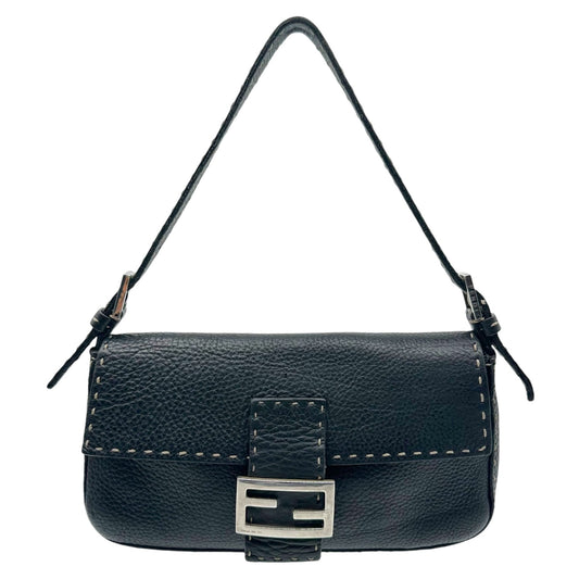 Fendi Selleria Black Leather Contrast Stitch Baguette Bag