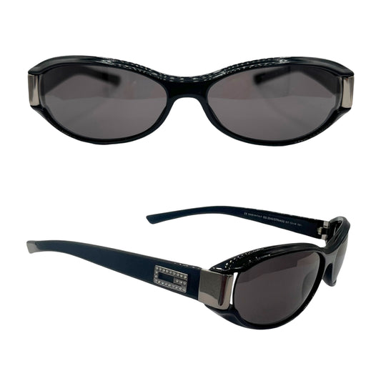 Gucci 90's Black Slim Oval Sunglasses w/ Crystal G Logo GG2549
