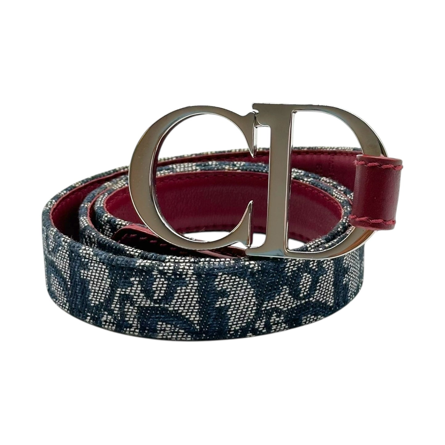 Christian Dior Burgundy & Navy Trotter Monogram Logo Belt