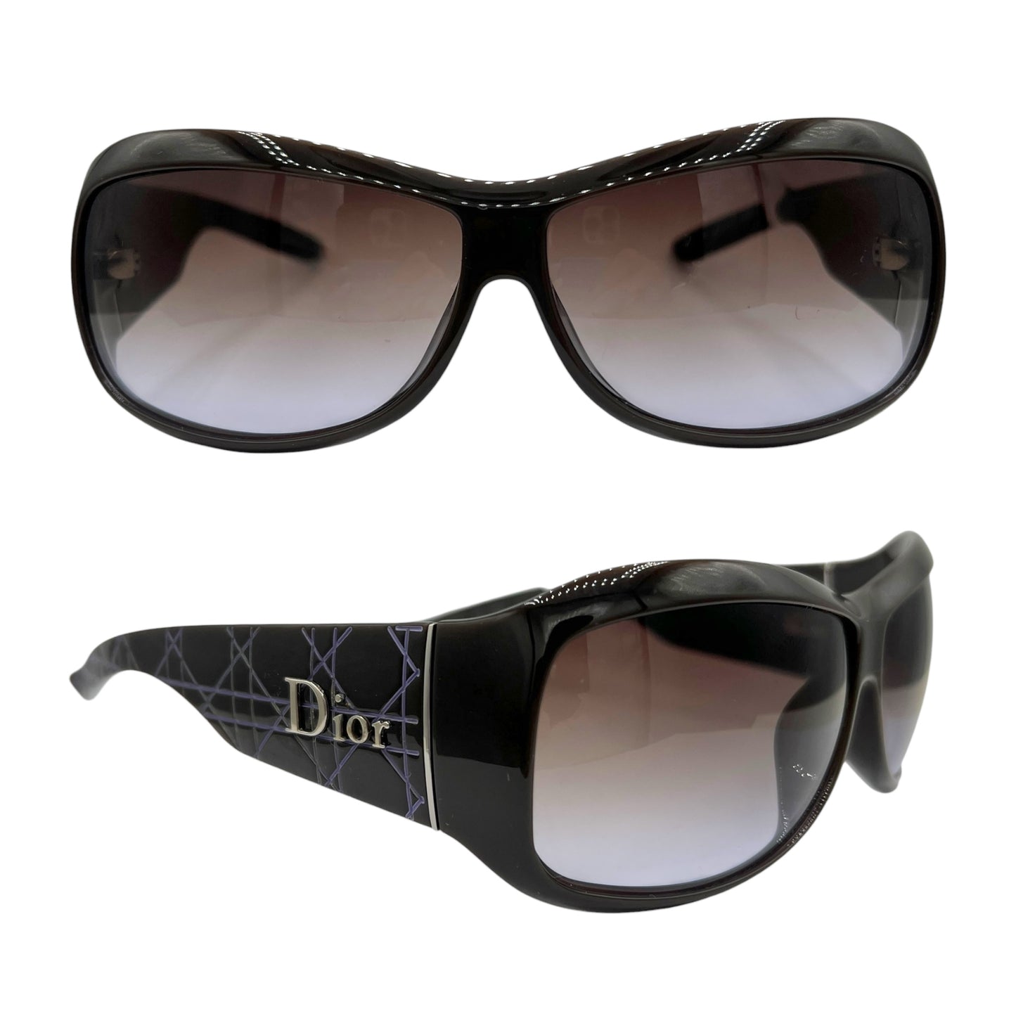 Christian Dior Brown & Purple Cannage Shield Sunglasses w/ Case
