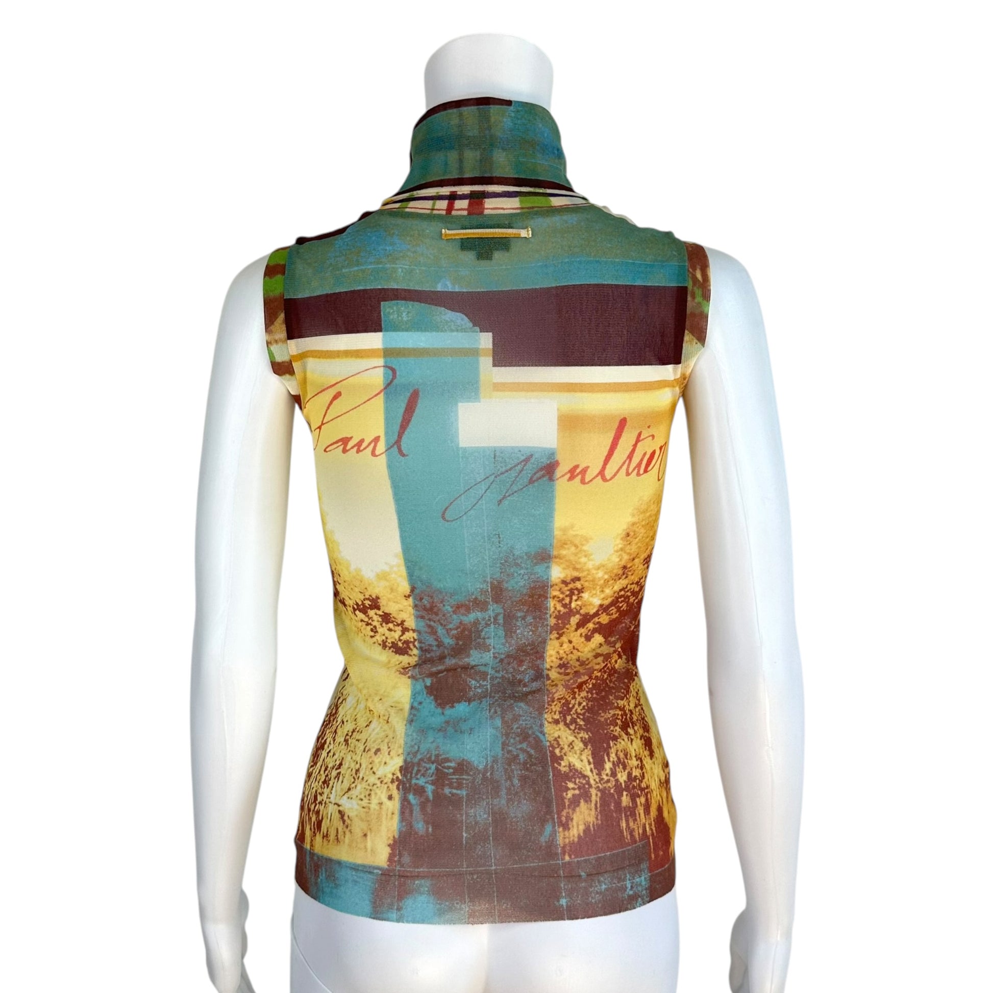 Jean Paul Gaultier Multicolor Printed Mesh Turtleneck Tank