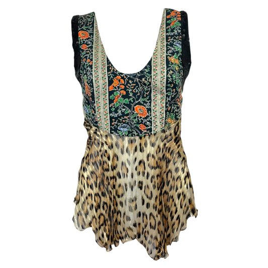 Roberto Cavalli Leopard Print Silk Floral & Sequin Sleeveless Blouse Top