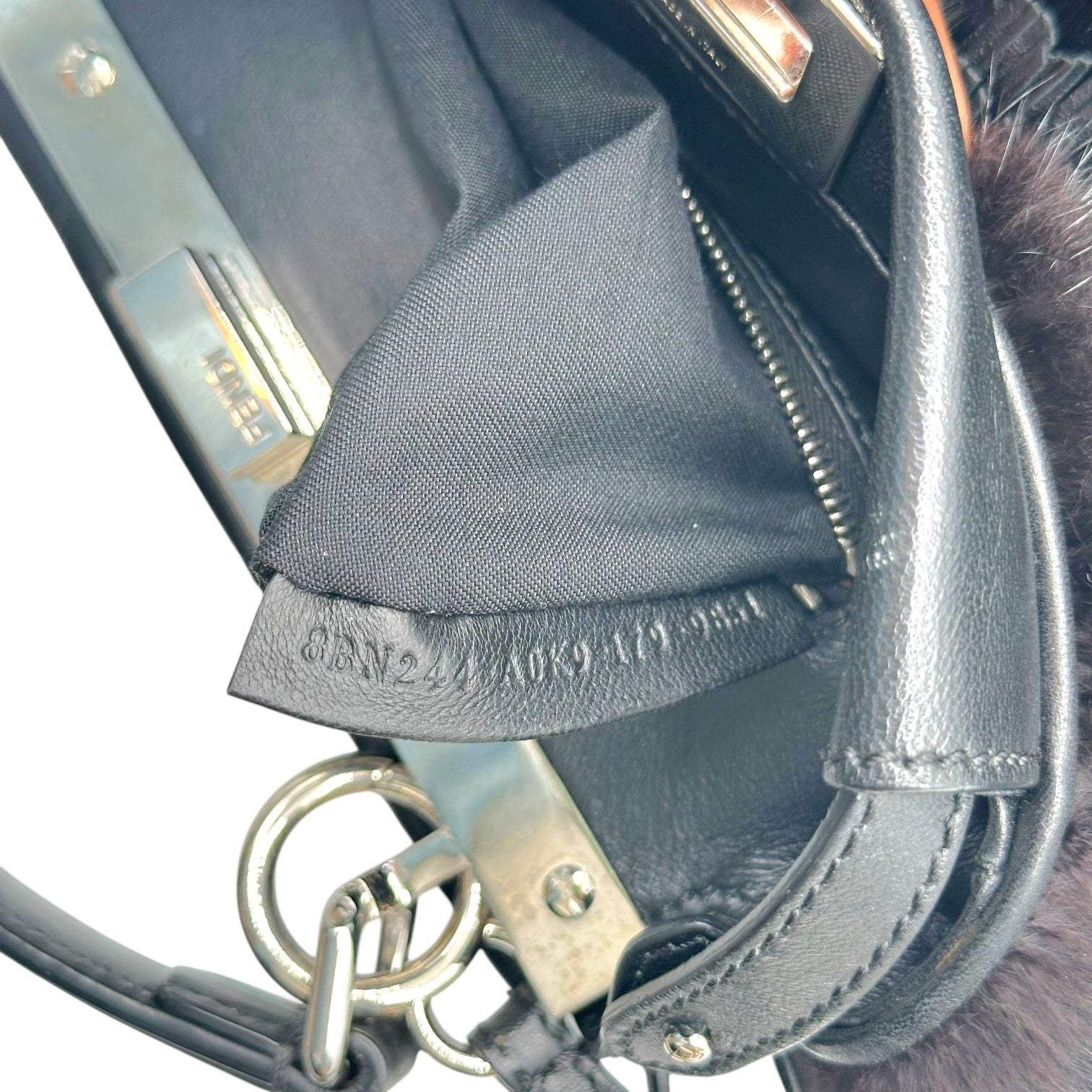 Fendi Mini Peekaboo Bag Black Rabbit Fur Leather Fringe