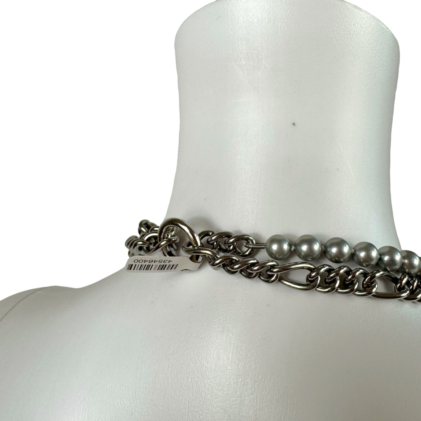 D&G Dolce & Gabbana Silver Pearl & Chain Wrap Necklace