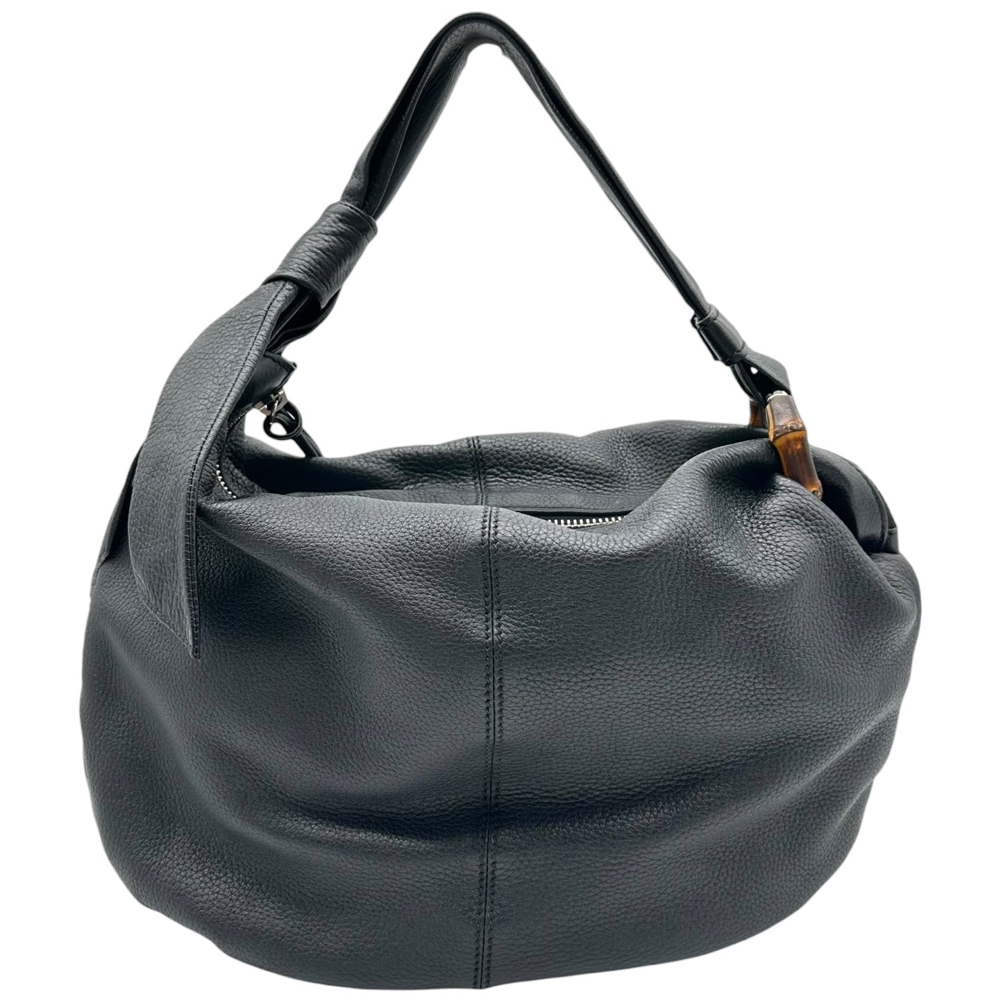 Gucci Black Leather & Bamboo Fringe Hobo Bag