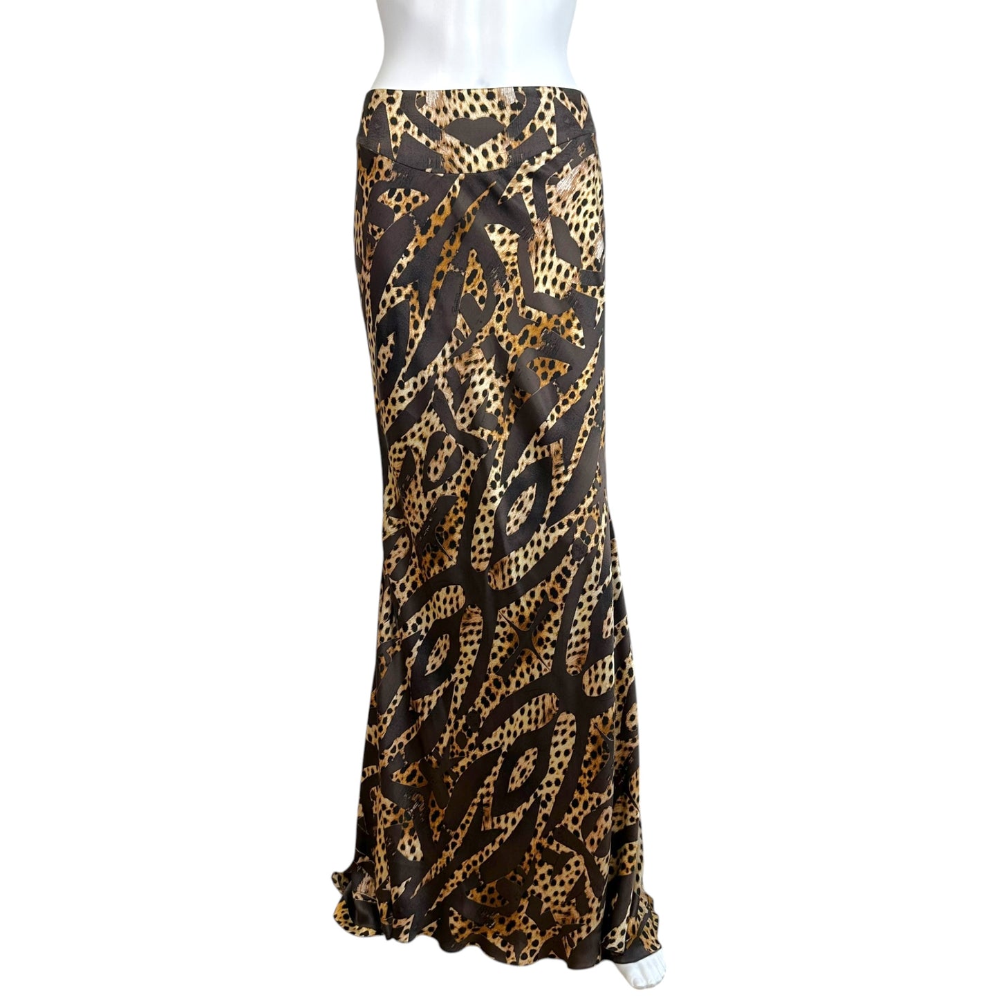 Roberto Cavalli 2007 Patchwork Leopard Print Silk Maxi Skirt