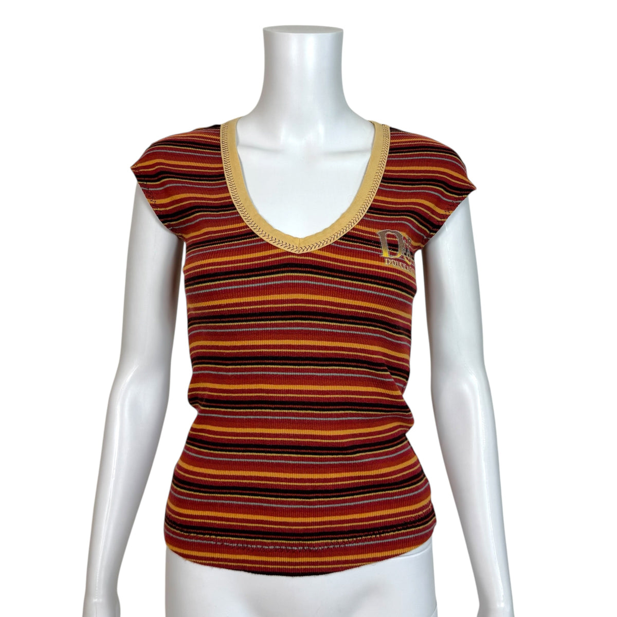 D&G Dolce & Gabbana Multicolor Striped Logo Graphic T-Shirt