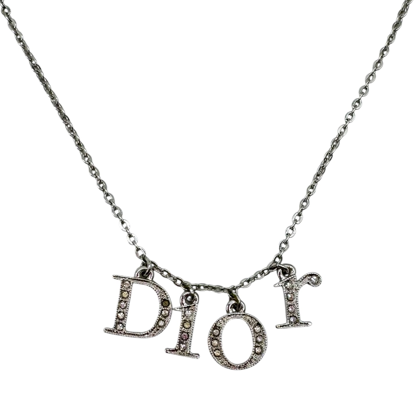 Christian Dior Silver Crystal Spell-Out Choker Necklace - Outfit Repeater