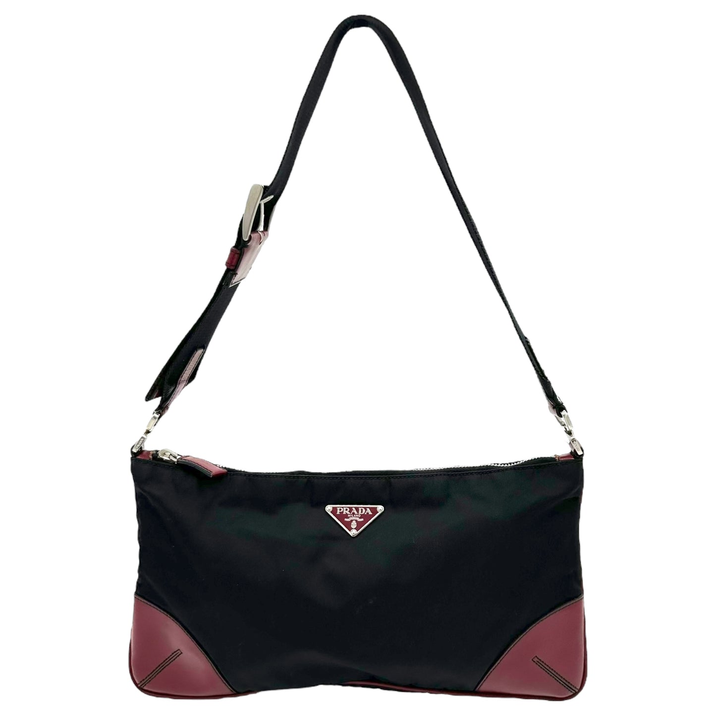 Prada Black Nylon & Red Leather Shoulder Bag - Outfit Repeater