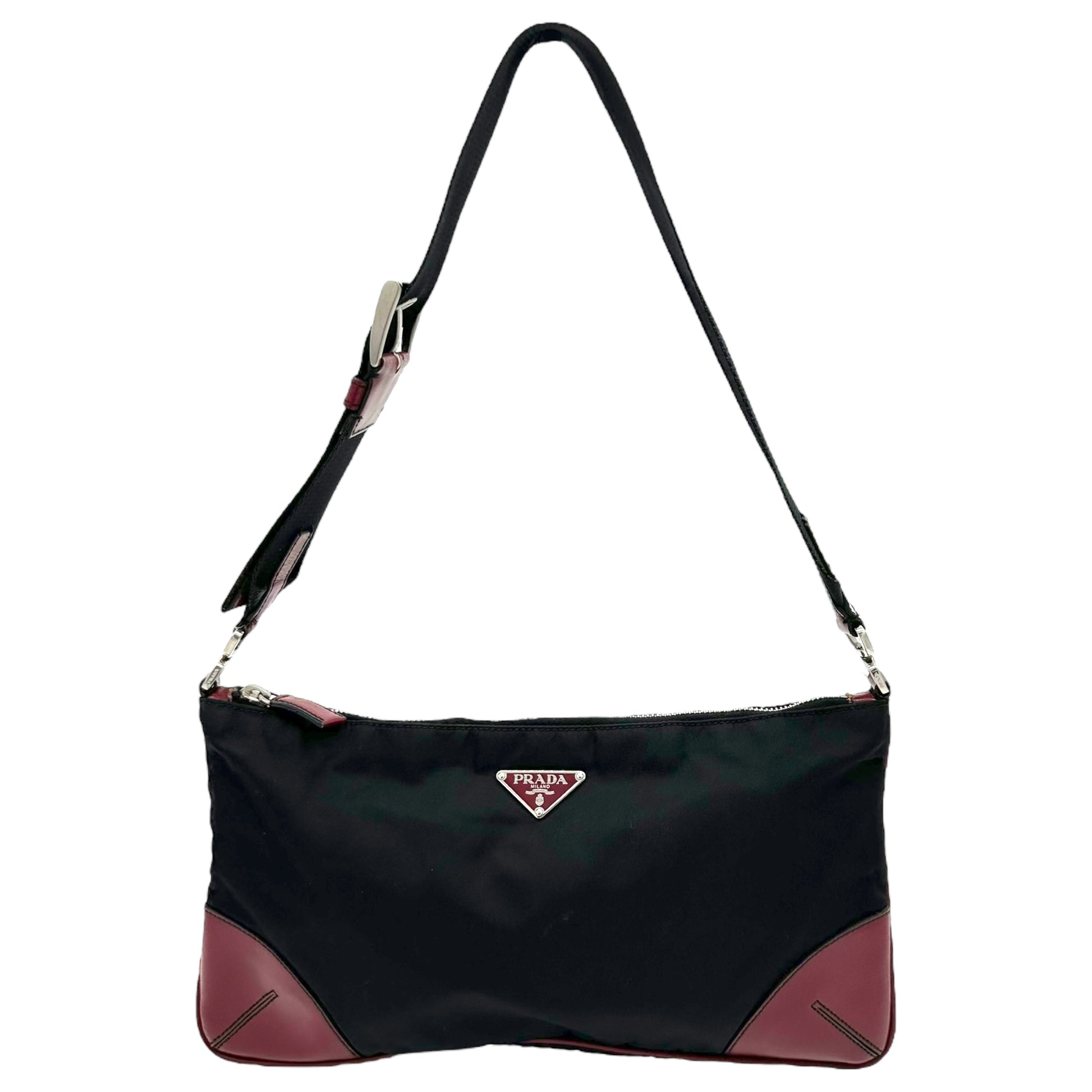 Prada Black Nylon & Red Leather Shoulder Bag - Outfit Repeater
