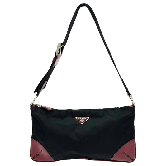 Prada Black Nylon & Red Leather Shoulder Bag - Outfit Repeater