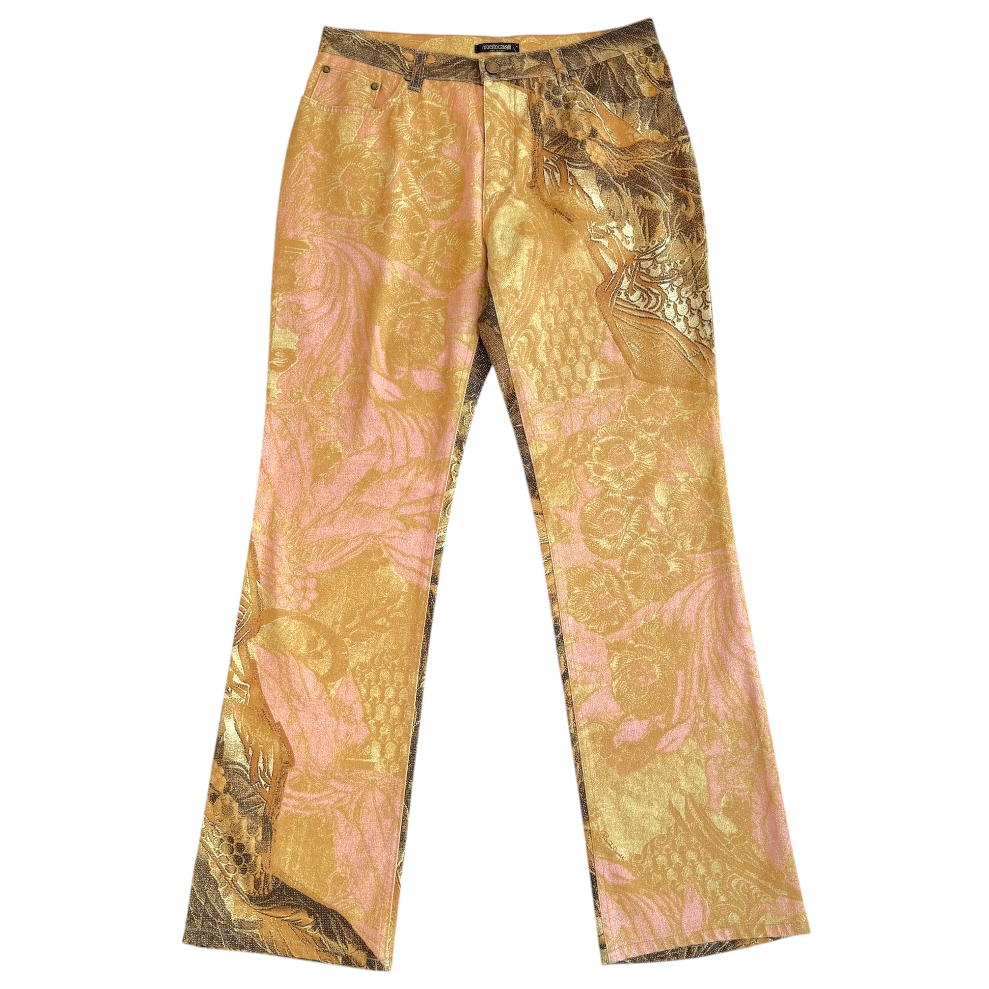 Roberto Cavalli Pink Brown Metallic Printed Jeans