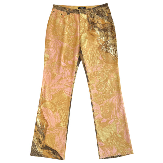 Roberto Cavalli Pink Brown Metallic Printed Jeans