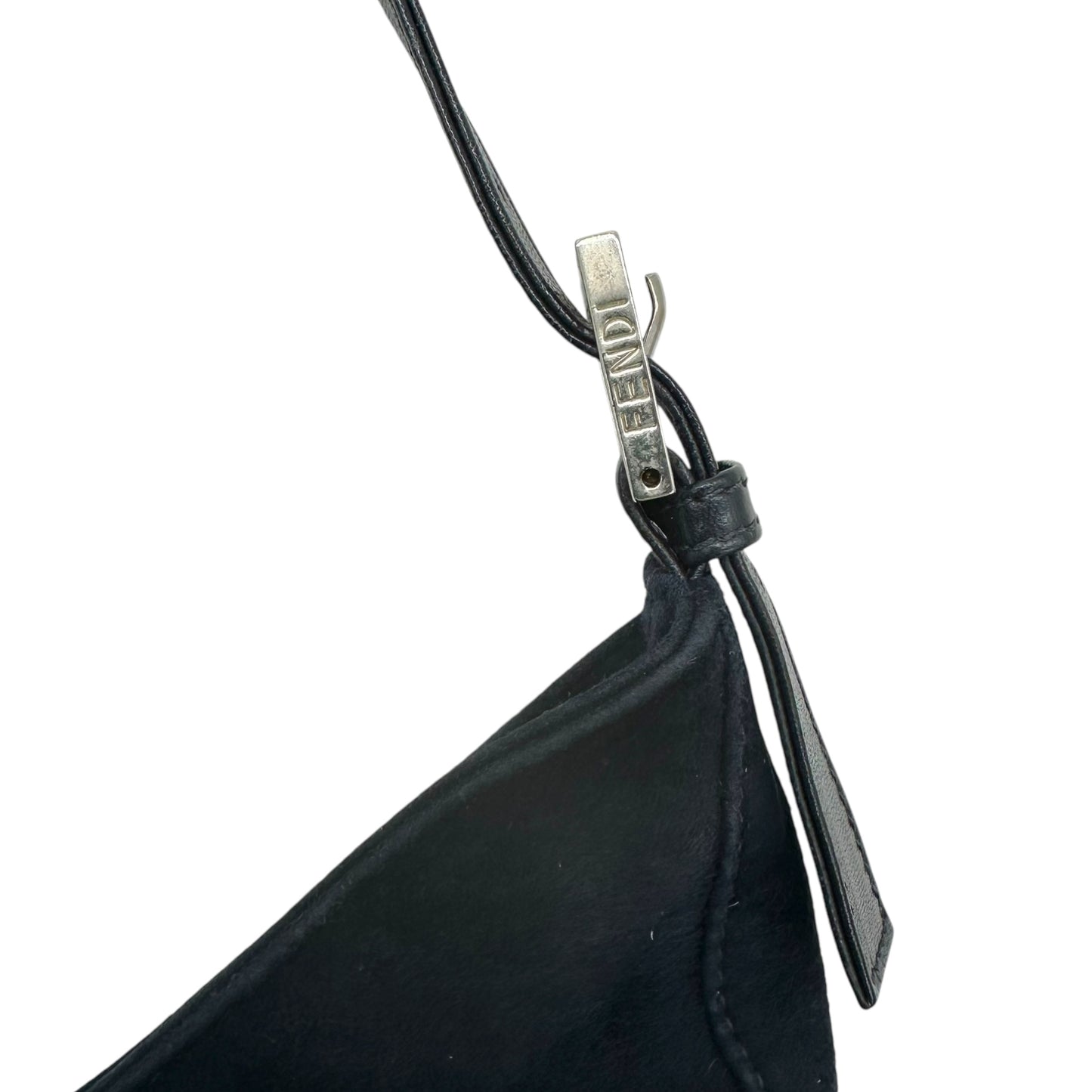 Fendi Navy Blue Suede Baguette Shoulder Bag - Outfit Repeater
