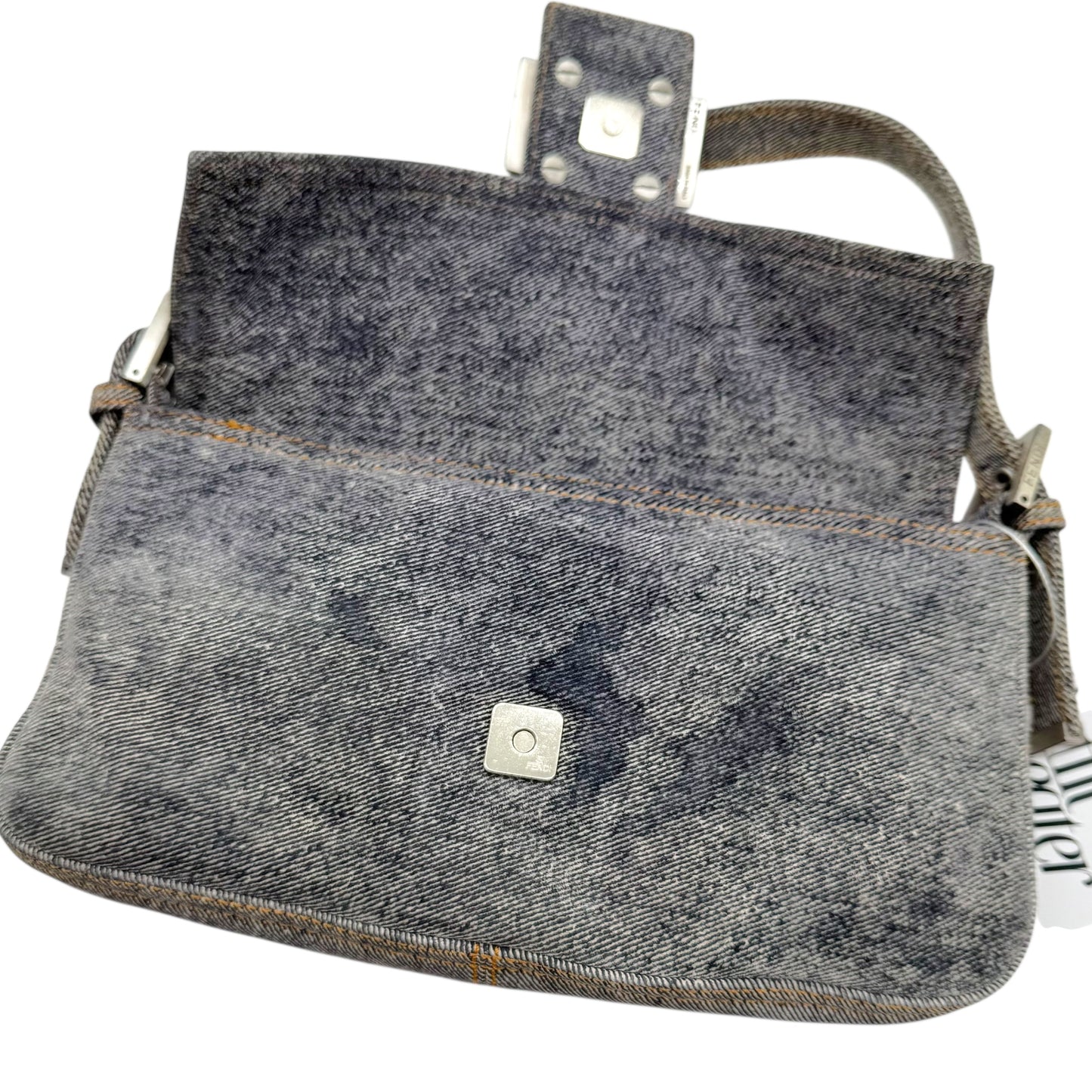 Fendi Blue 'Denim' Suede Baguette Bag - Outfit Repeater