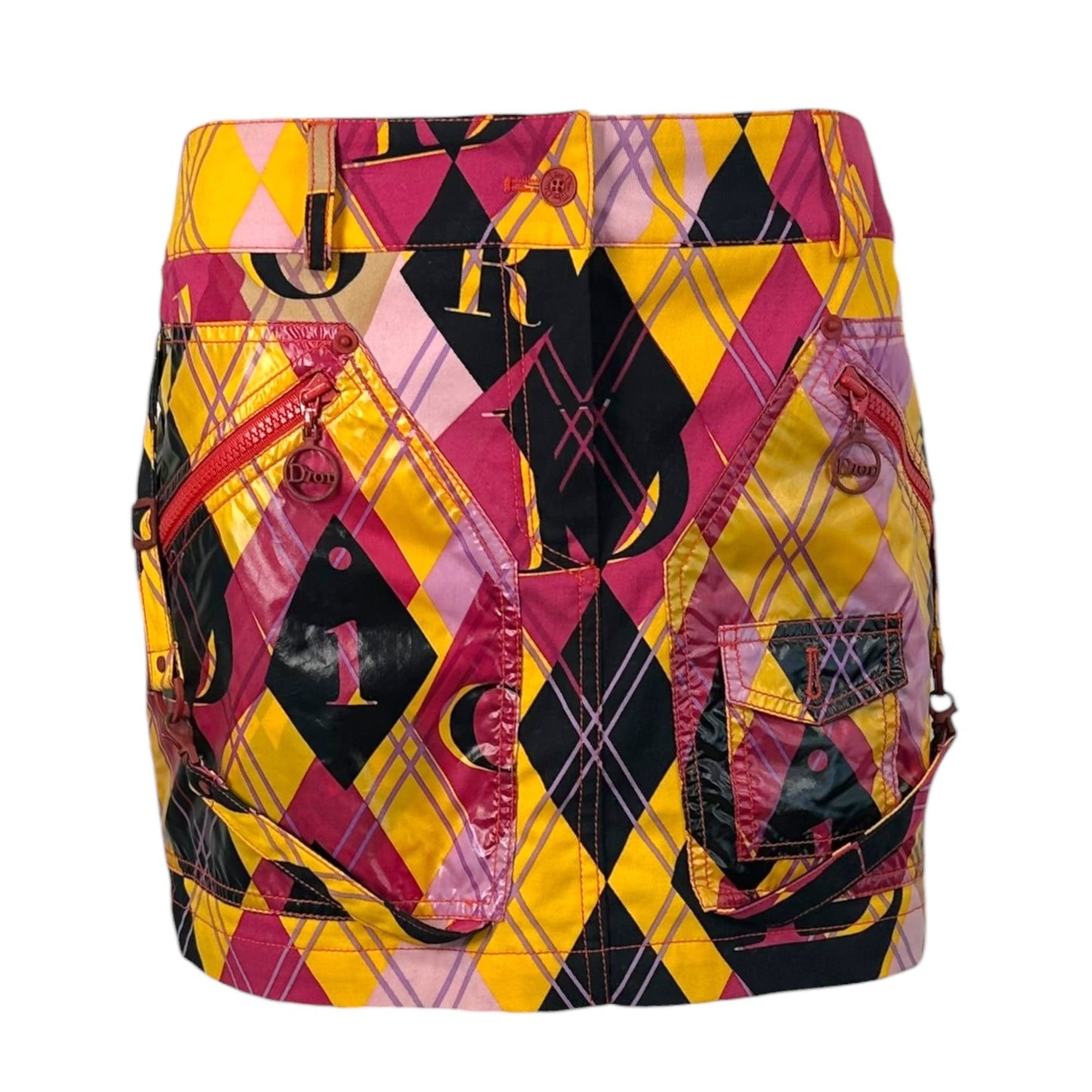 Christian Dior S/S 2004 Argyle Logo Print Mini Skirt