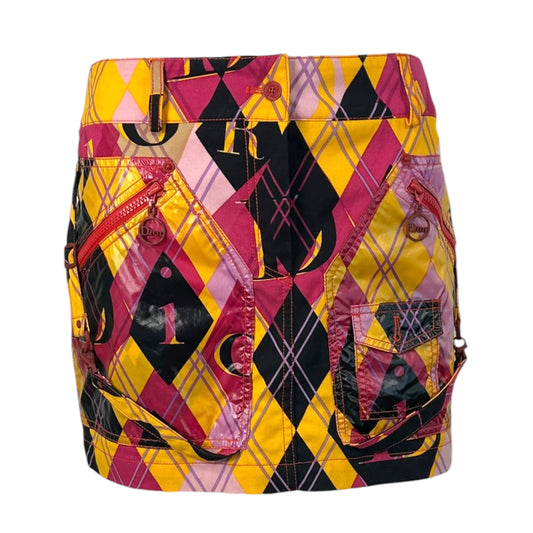 Christian Dior S/S 2004 Argyle Logo Print Mini Skirt