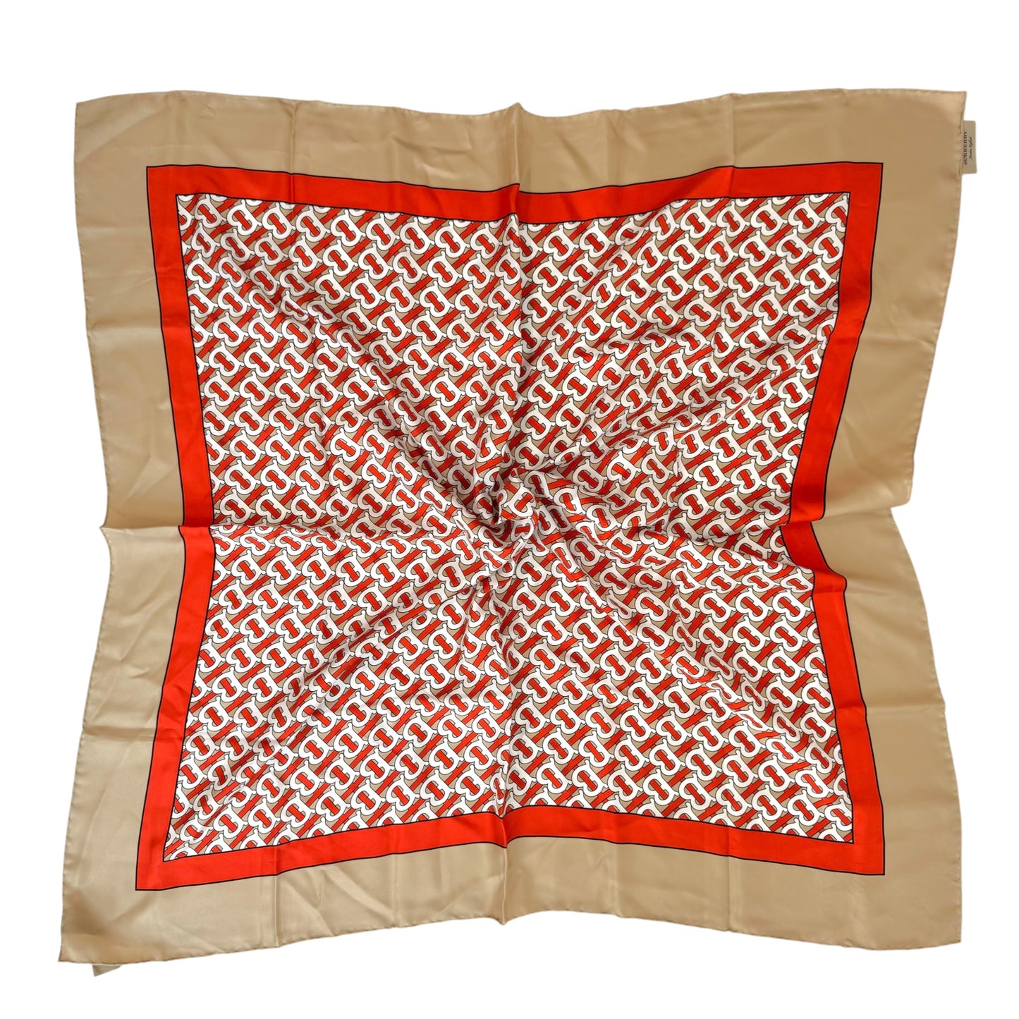 Burberry Tan & Orange Current Monogram Silk Square Scarf