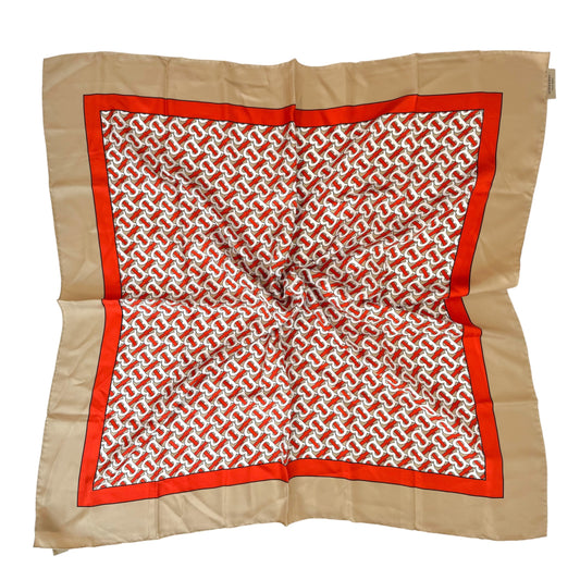 Burberry Silk Square Scarf Tan Orange Monogram