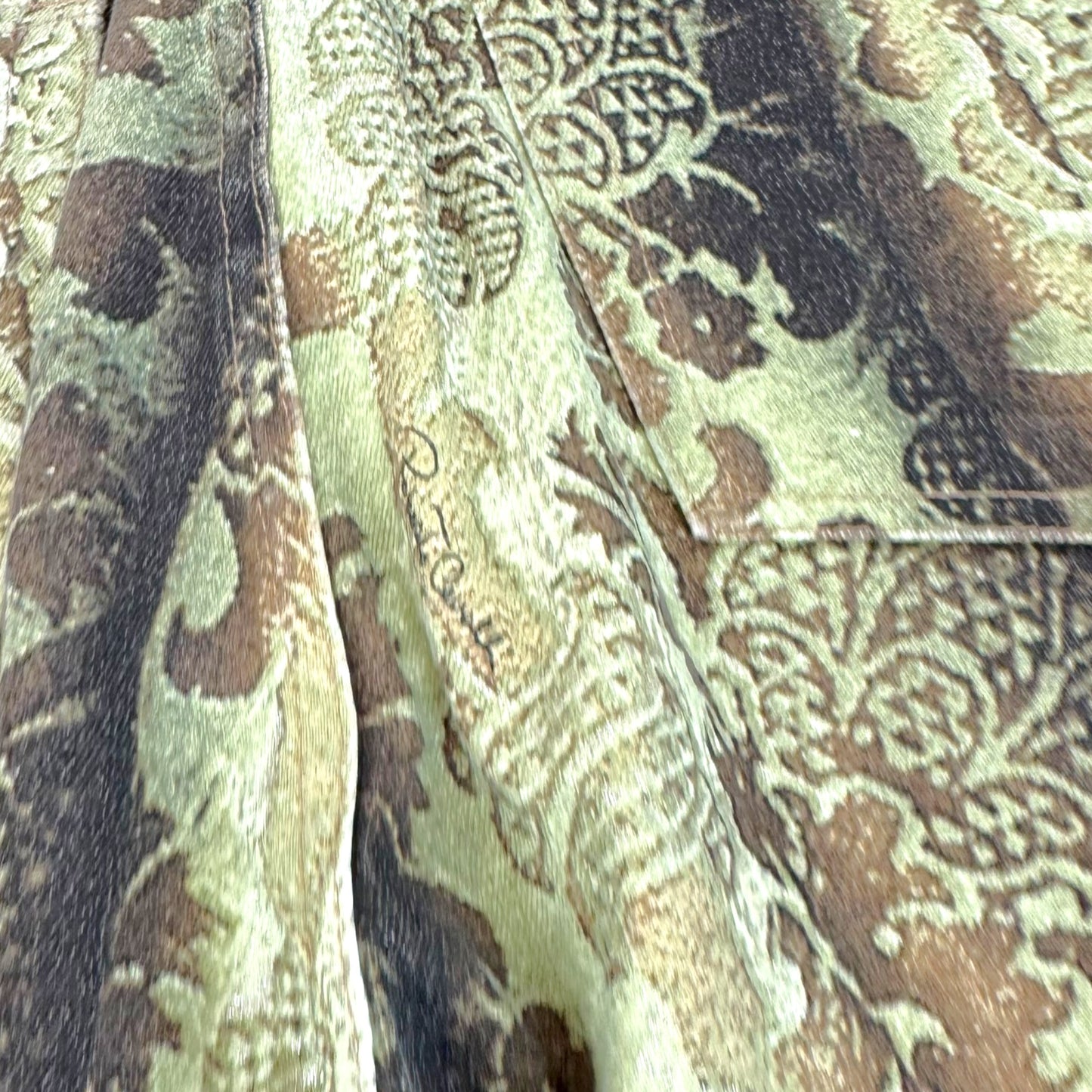 Roberto Cavalli Green Metallic Damask Printed Jeans