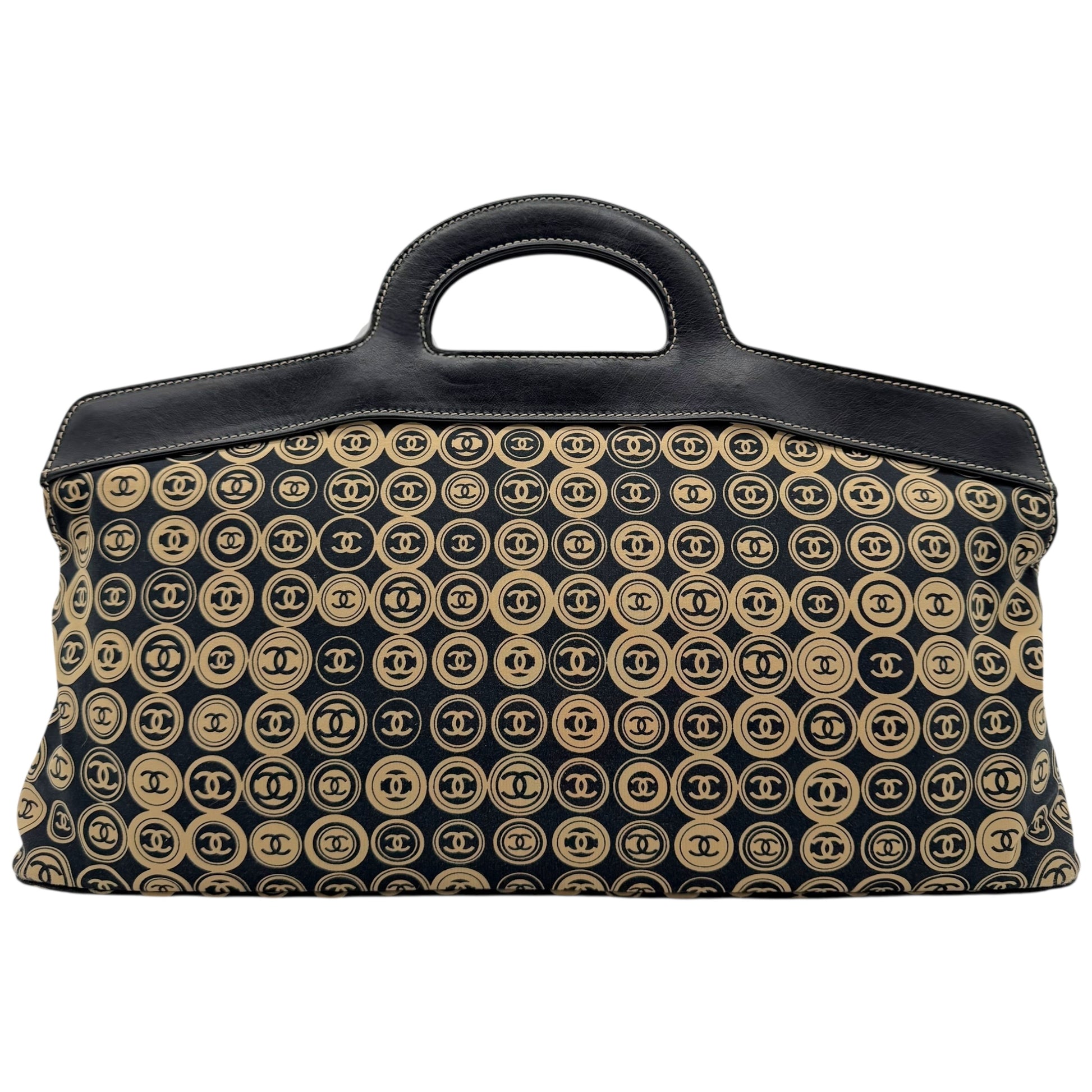 Chanel A/W 2003 Beige & Black Logo Print Oversized Clutch Bag - Outfit Repeater