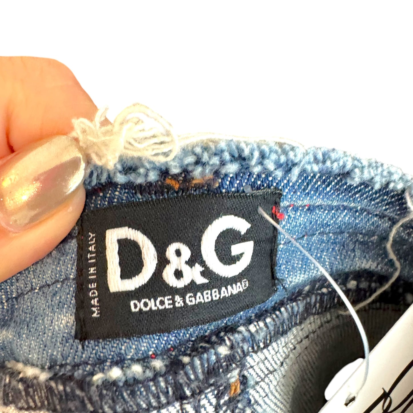 D&G Dolce & Gabbana Denim & Floral Waistband Midi Skirt