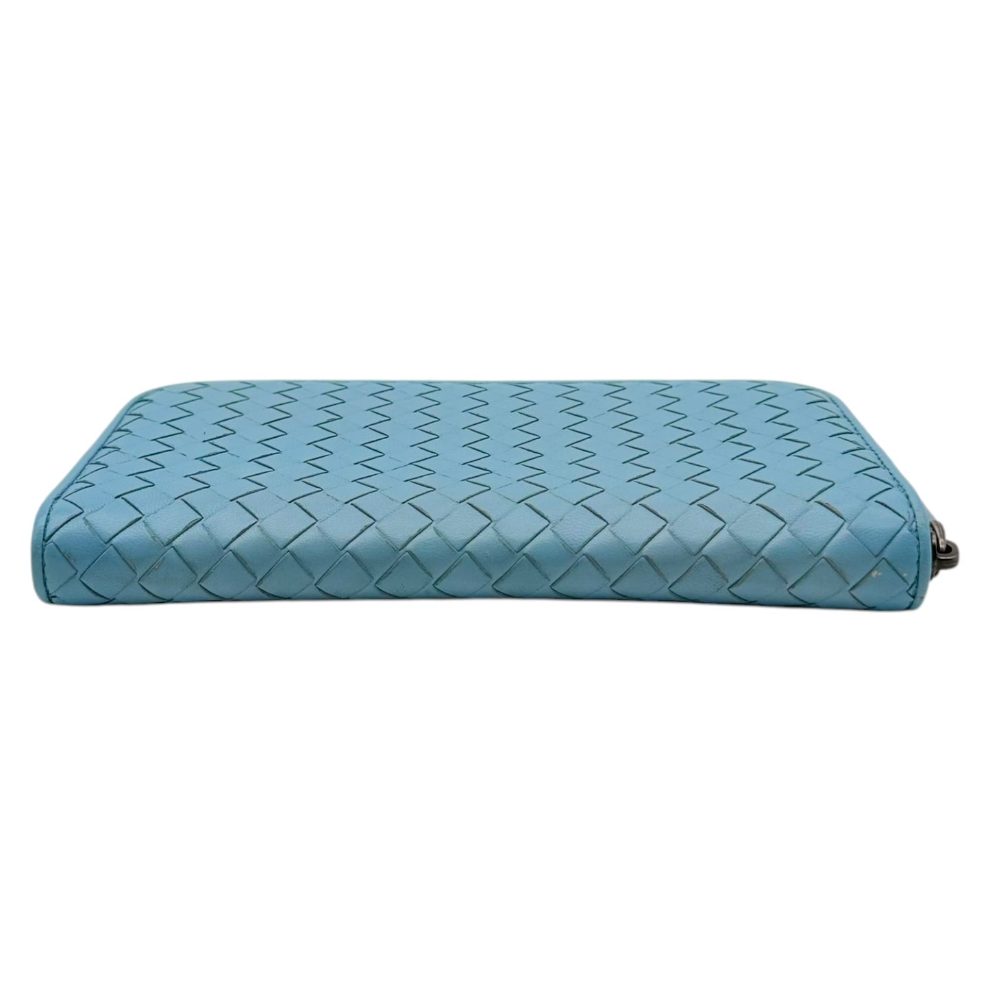 Bottega Veneta Long Zip Wallet Light Blue Intrecciato Leather