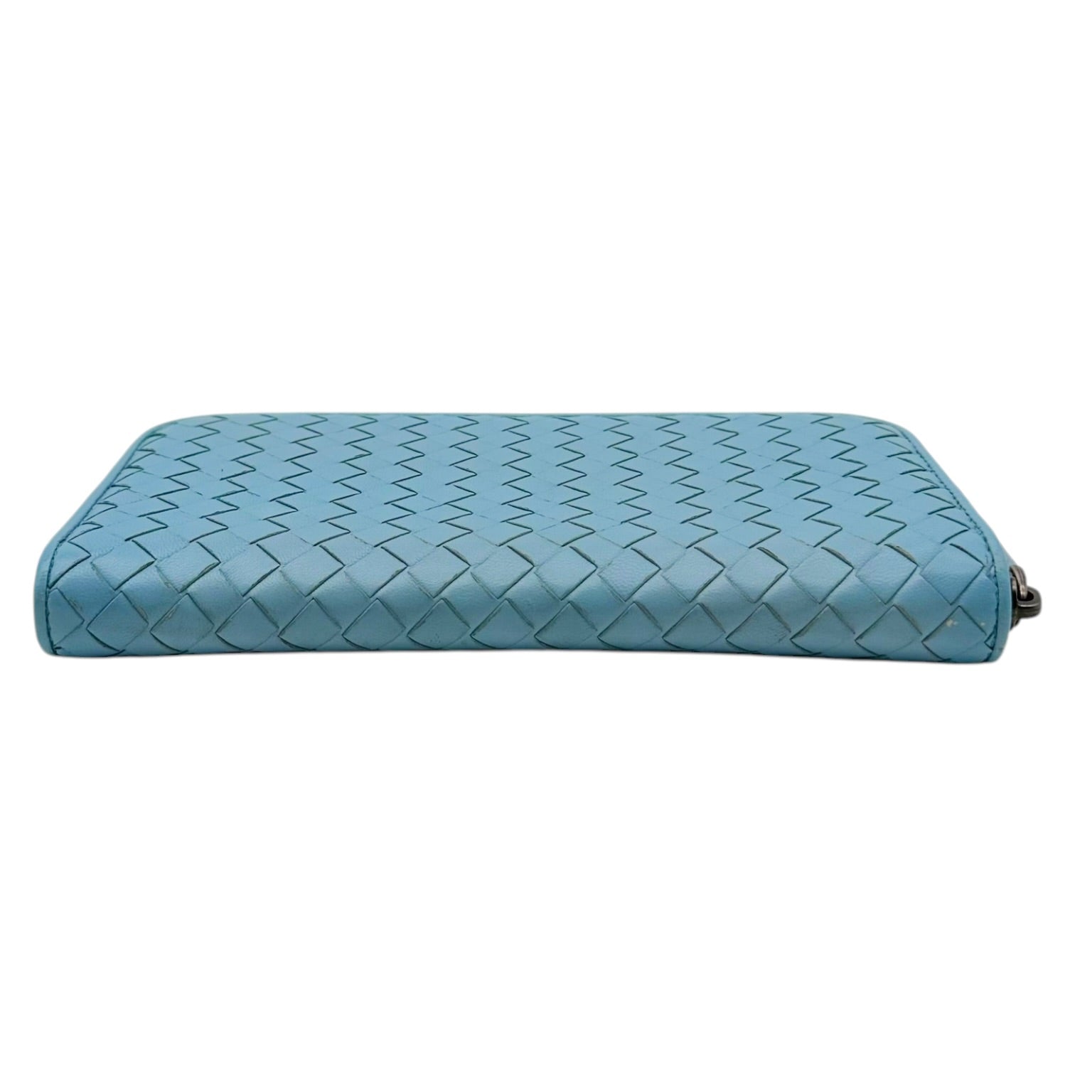 Bottega Veneta Long Zip Wallet Light Blue Intrecciato Leather