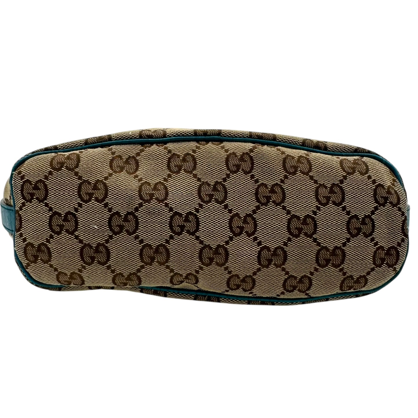 Gucci Tan Monogram & Teal Trim Pochette Bag - Outfit Repeater