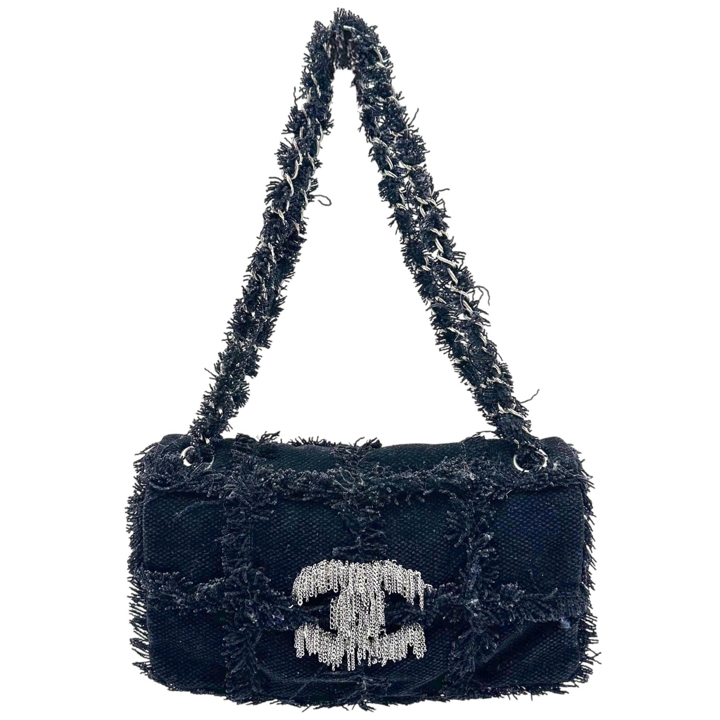 Chanel Tweed & Chain Logo East West Shoulder Bag