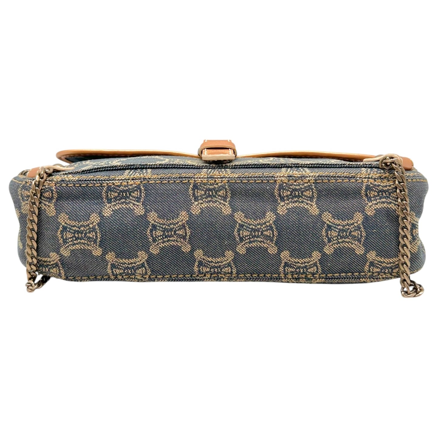 Celine Triomphe Monogram Metallic Denim Chain Embellished Shoulder Bag