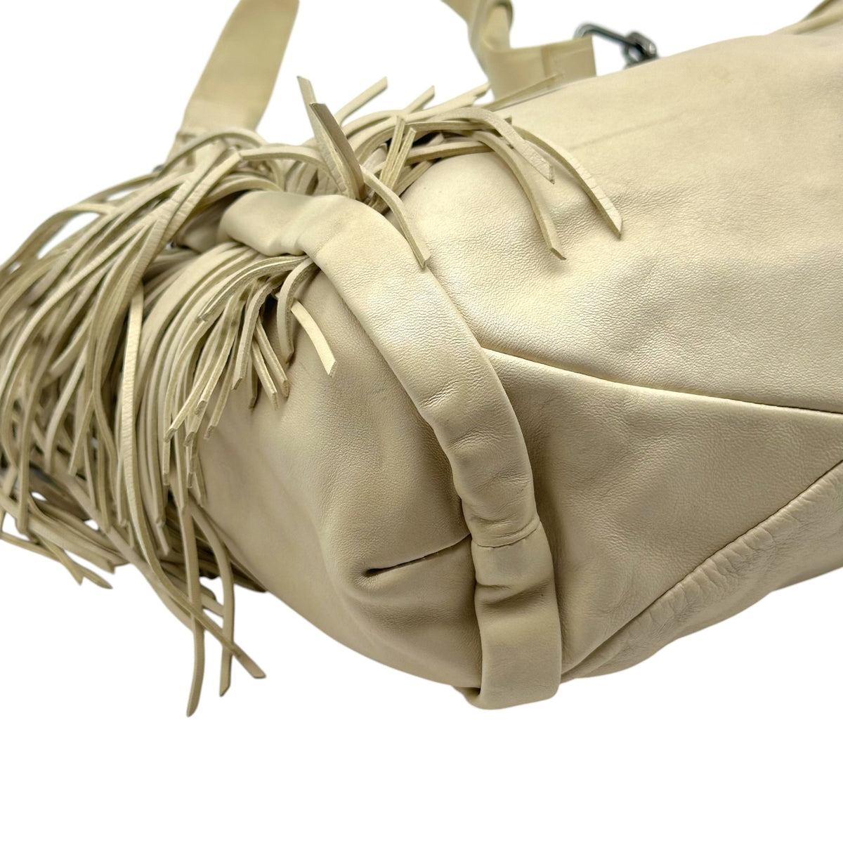 Celine Hobo Shoulder Bag Ivory Leather Fringe Trim