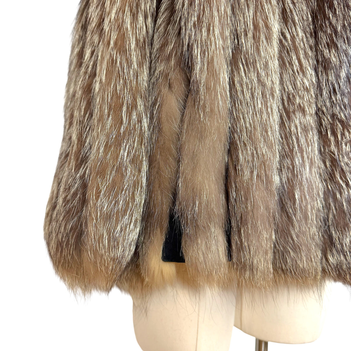 Rotiny Silver Fox Fur Coat Brown Ivory 1990s Vintage