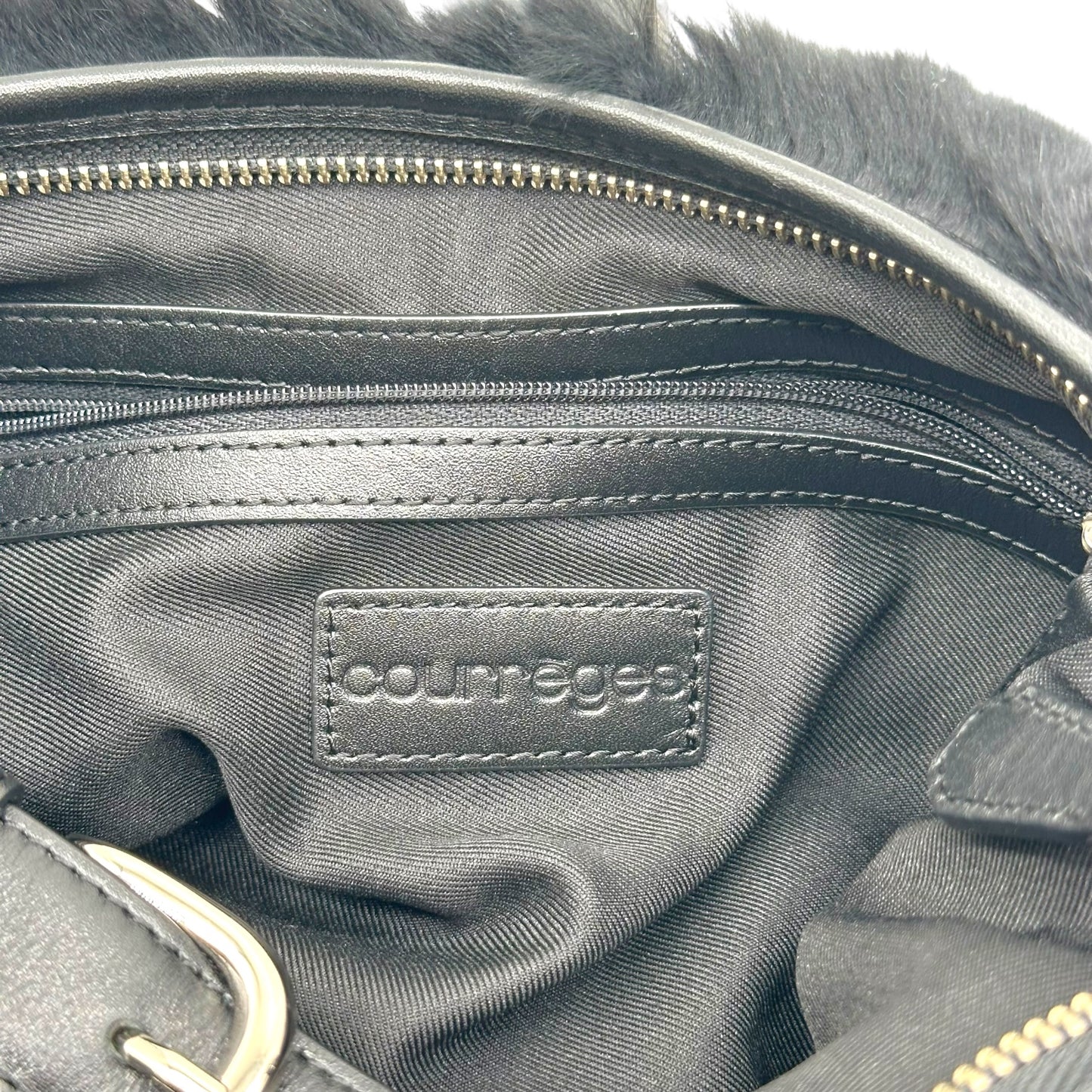 Courreges Black Rabbit Fur Shoulder Bag