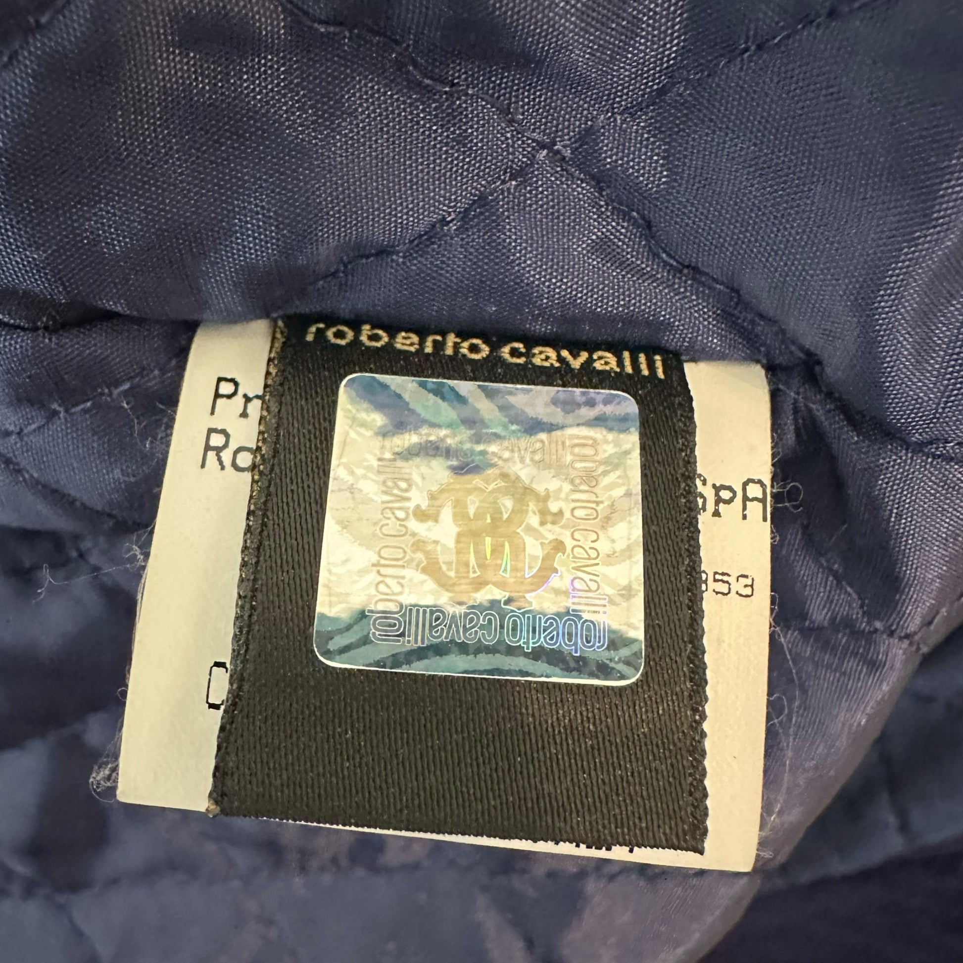 Roberto Cavalli Navy Blue Suede Blazer Jacket With Gold Trim