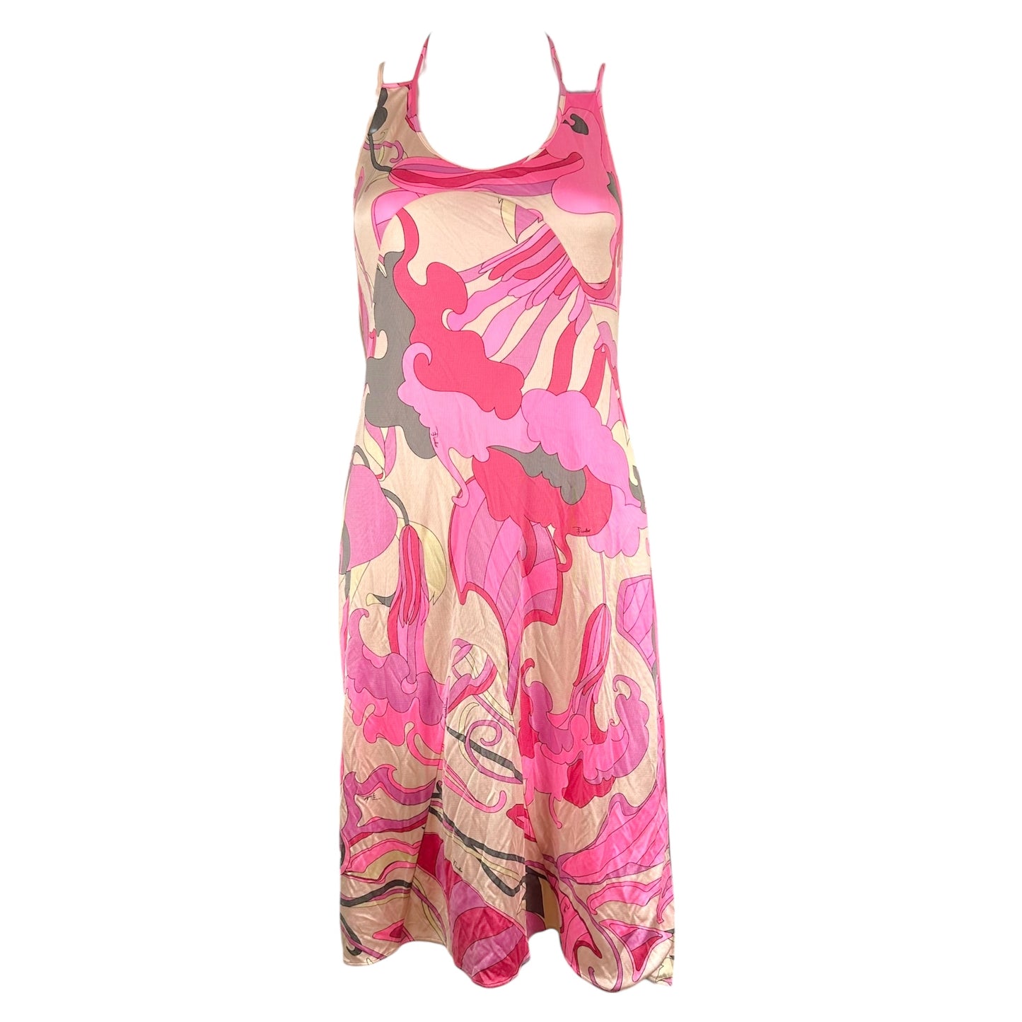 Emilio Pucci Halter Midi Dress Pink Gray Abstract Print