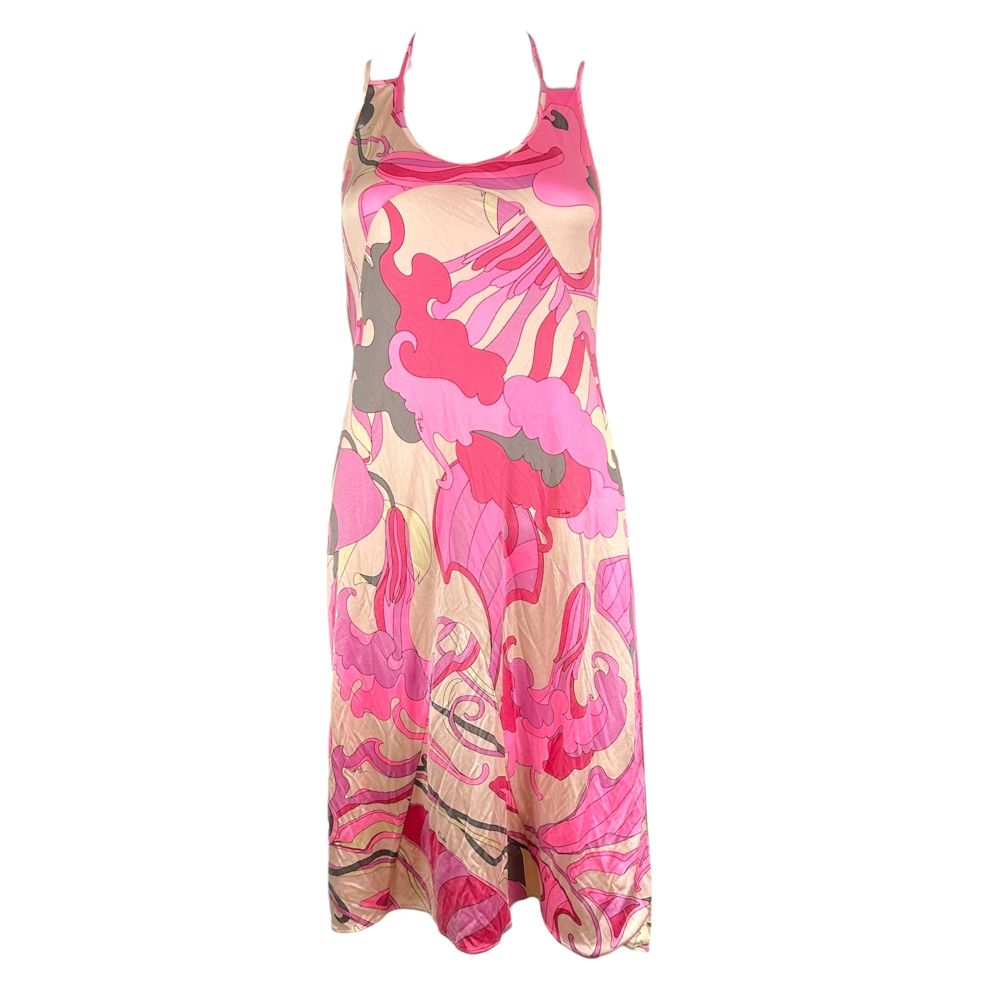Emilio Pucci Halter Midi Dress Pink Gray Abstract Print
