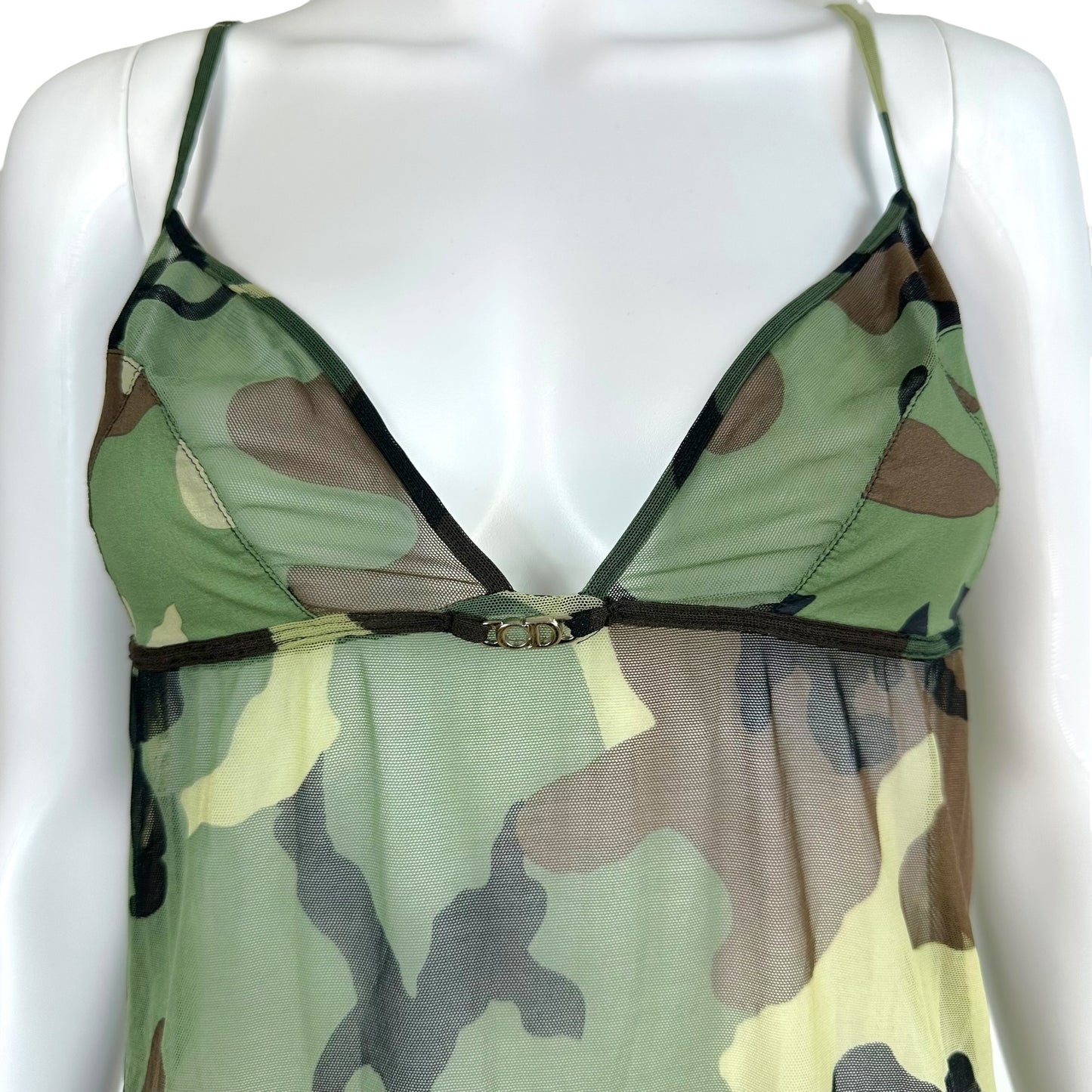 Christian Dior Camouflage Print Mesh Slip Mini Dress