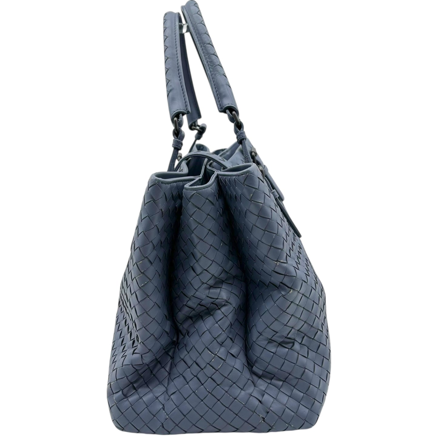 Bottega Veneta Dusty Blue Intrecciato Leather Roma Tote Bag