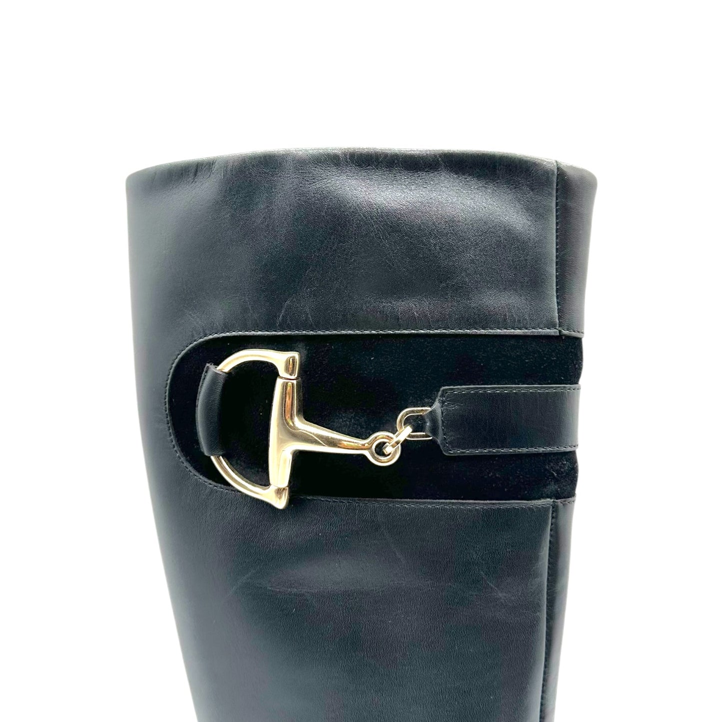 Gucci Black Leather Knee High Heeled Boots